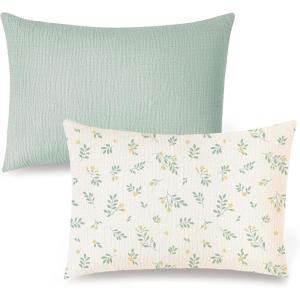 imageKonssy Muslin Toddler Pillowcase for 13x18 Pillow 2 Pack Soft ampamp Breathable Cotton Toddler Pillow Case 100 Cotton Travel Pillow Covers for Baby Kids Floral PinkLeafy  Green