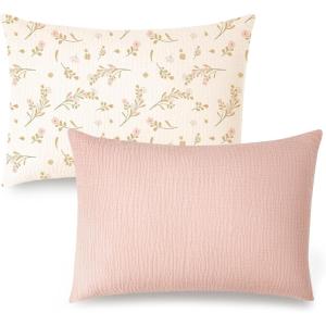 imageKonssy Muslin Toddler Pillowcase for 13x18 Pillow 2 Pack Soft ampamp Breathable Cotton Toddler Pillow Case 100 Cotton Travel Pillow Covers for Baby Kids Floral PinkPink  Floral