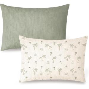 imageKonssy Muslin Toddler Pillowcase for 13x18 Pillow 2 Pack Soft ampamp Breathable Cotton Toddler Pillow Case 100 Cotton Travel Pillow Covers for Baby Kids Floral PinkTree  Fog Green