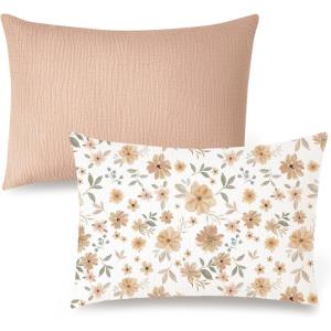 imageKonssy Muslin Toddler Pillowcase for 13x18 Pillow 2 Pack Soft ampamp Breathable Cotton Toddler Pillow Case 100 Cotton Travel Pillow Covers for Baby Kids Floral PinkFlourish  Toffee