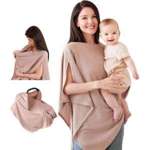 imageKonssy Nursing Cover for Breastfeeding Soft ampamp Breathable Privacy Poncho MultiUse Feeding Shawl Comfortable ampamp Portable Breastfeeding Cover for Women BeigeCamel