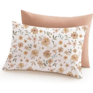 imageKonssy Toddler Pillowcase 2 Pack Soft Stretchy Toddler Pillow Case for 13x18 Pillow Cozy Travel Kids Baby Pillowcases with Envelope Closure FlourishToffeeFlourish toffee