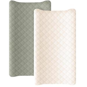 imageKonssy Waterproof Muslin Changing Pad Cover 2 Pack Quilted Cotton Fitted Diaper Chang Table Cover Soft Changing Pad Sheets for Girls Boys BlossomPinkFog Green  Cream