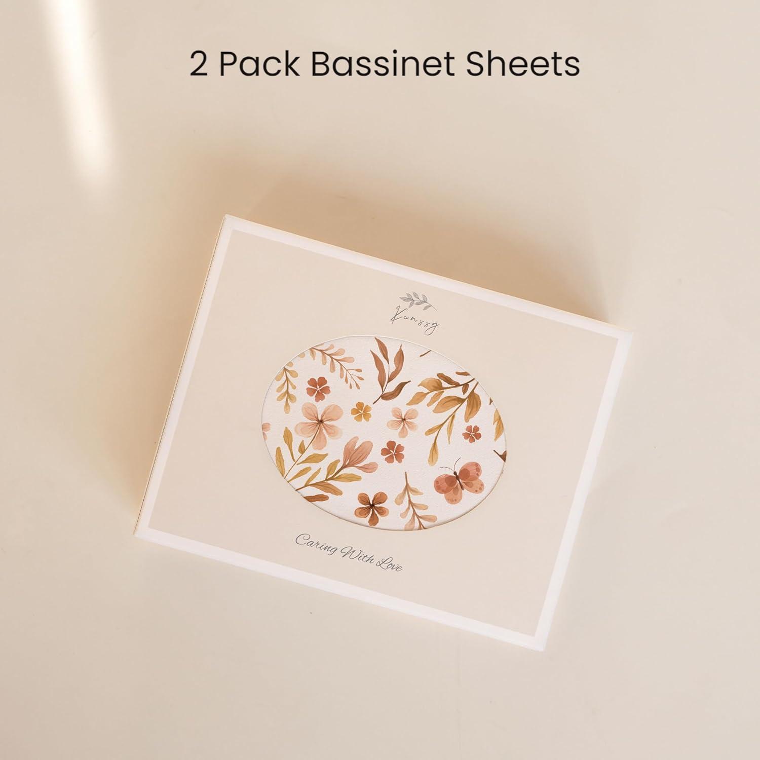 imageKonssy 2 Pack Stretchy Bassinet Sheets for Baby Girl Boy Soft Breathable Baby Bassinet Mattress Sheets Fit for Hourglass Oval Cradle Moses Basket Rectangle Mattress Autumn BloomClayAutumn Bloom clay