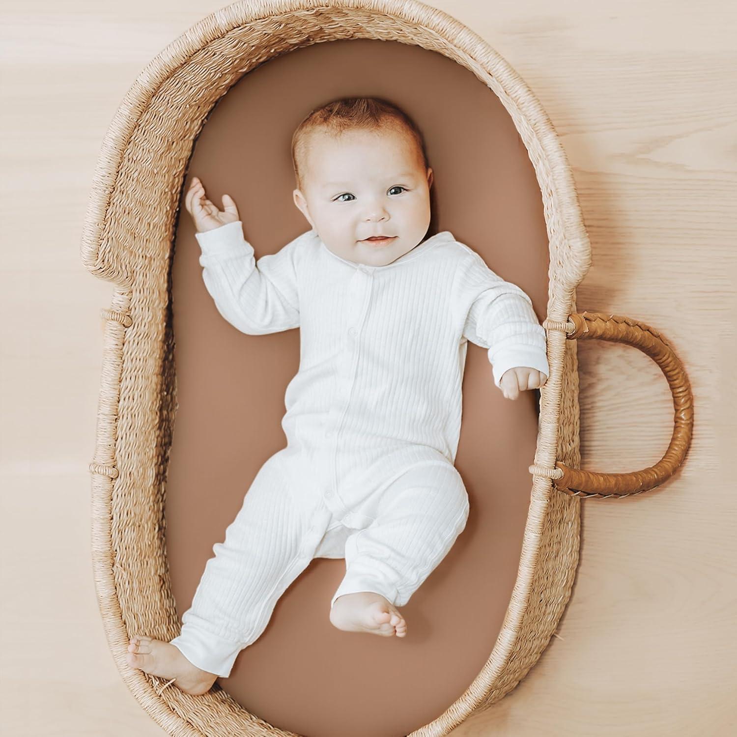 imageKonssy 2 Pack Stretchy Bassinet Sheets for Baby Girl Boy Soft Breathable Baby Bassinet Mattress Sheets Fit for Hourglass Oval Cradle Moses Basket Rectangle Mattress Autumn BloomClayAutumn Bloom clay