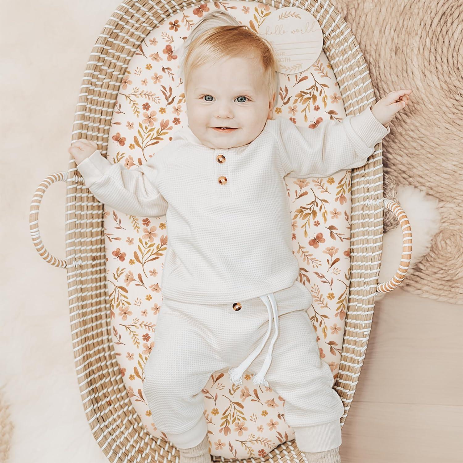 imageKonssy 2 Pack Stretchy Bassinet Sheets for Baby Girl Boy Soft Breathable Baby Bassinet Mattress Sheets Fit for Hourglass Oval Cradle Moses Basket Rectangle Mattress Autumn BloomClayAutumn Bloom clay