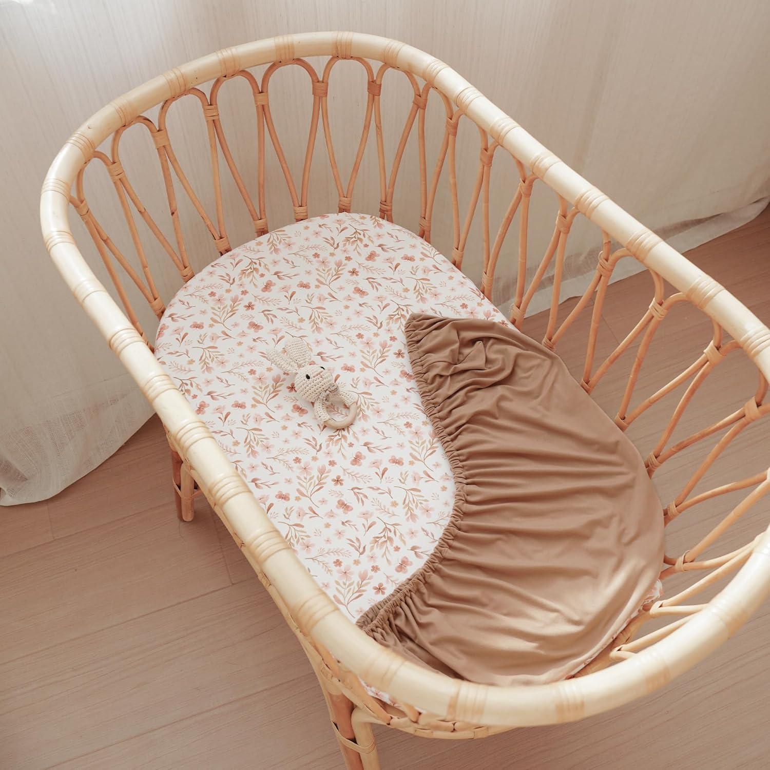 imageKonssy 2 Pack Stretchy Bassinet Sheets for Baby Girl Boy Soft Breathable Baby Bassinet Mattress Sheets Fit for Hourglass Oval Cradle Moses Basket Rectangle Mattress Autumn BloomClayAutumn Bloom clay