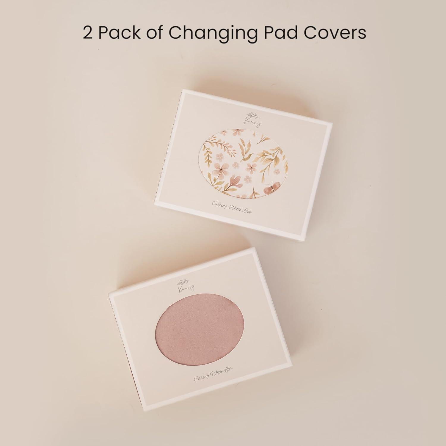 imageKonssy 2 Pack Stretchy Changing Pad Covers for Girl Boy Silky Soft Changing Table Cover Breathable Baby Nursery Diaper Chang Pad Sheets BrownBeigePink Spring  Pink