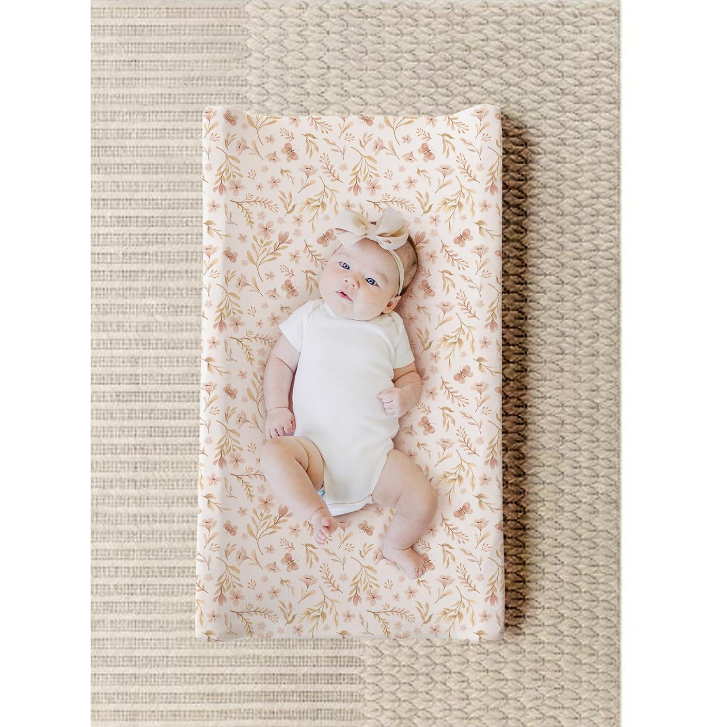 imageKonssy 2 Pack Stretchy Changing Pad Covers for Girl Boy Silky Soft Changing Table Cover Breathable Baby Nursery Diaper Chang Pad Sheets Pink SpringPinkPink Spring  Pink