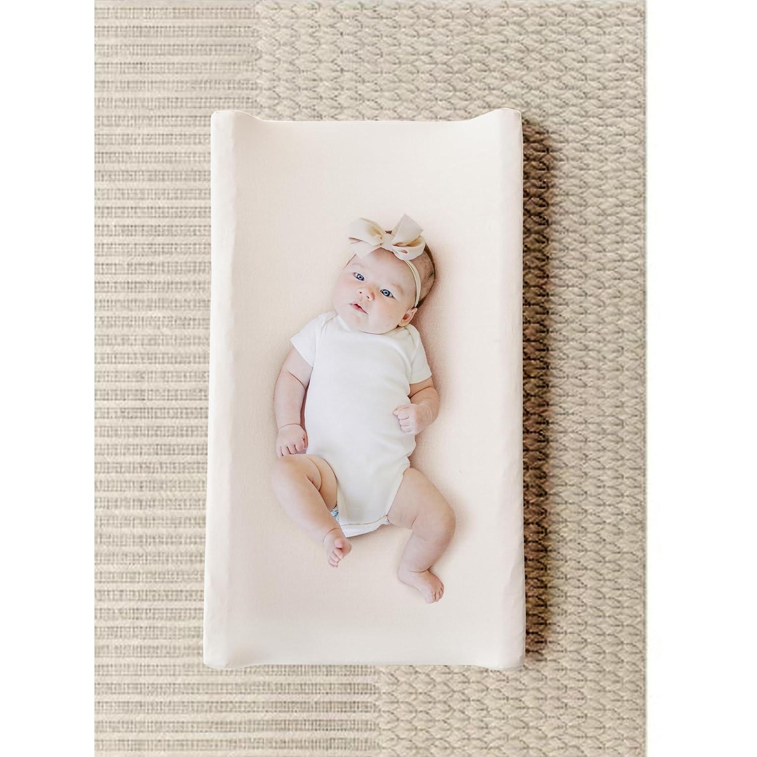 imageKonssy 2 Pack Stretchy Changing Pad Covers for Girl Boy Silky Soft Changing Table Cover Breathable Baby Nursery Diaper Chang Pad Sheets Pink SpringPinkBrown Beige