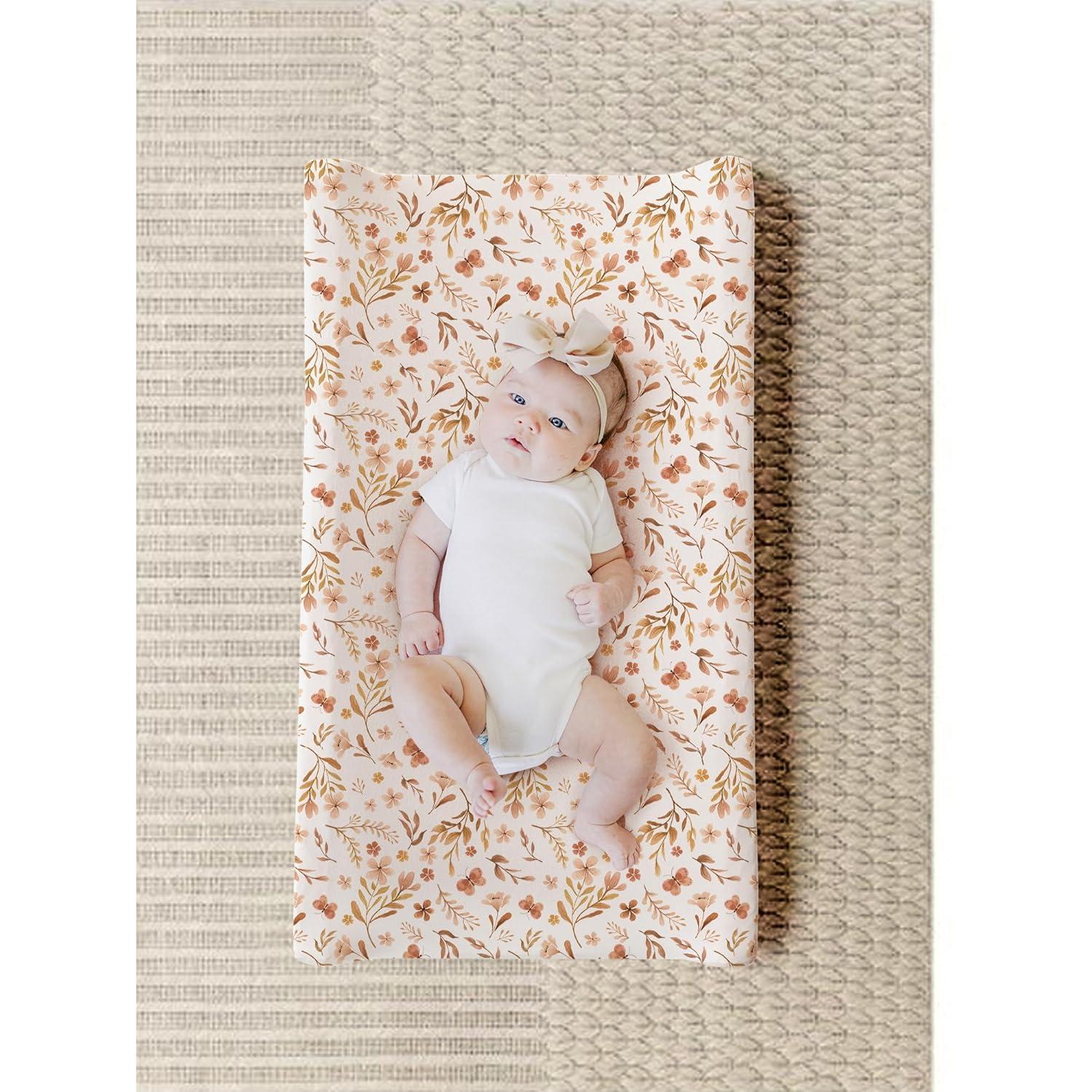 imageKonssy 2 Pack Stretchy Changing Pad Covers for Girl Boy Silky Soft Changing Table Cover Breathable Baby Nursery Diaper Chang Pad Sheets Pink SpringPinkAutumn Bloom Clay