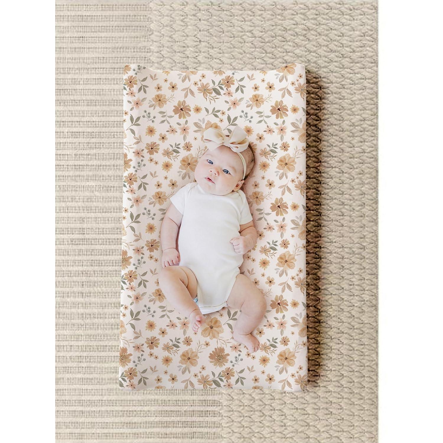 imageKonssy 2 Pack Stretchy Changing Pad Covers for Girl Boy Silky Soft Changing Table Cover Breathable Baby Nursery Diaper Chang Pad Sheets Pink SpringPinkToffee  Flourish