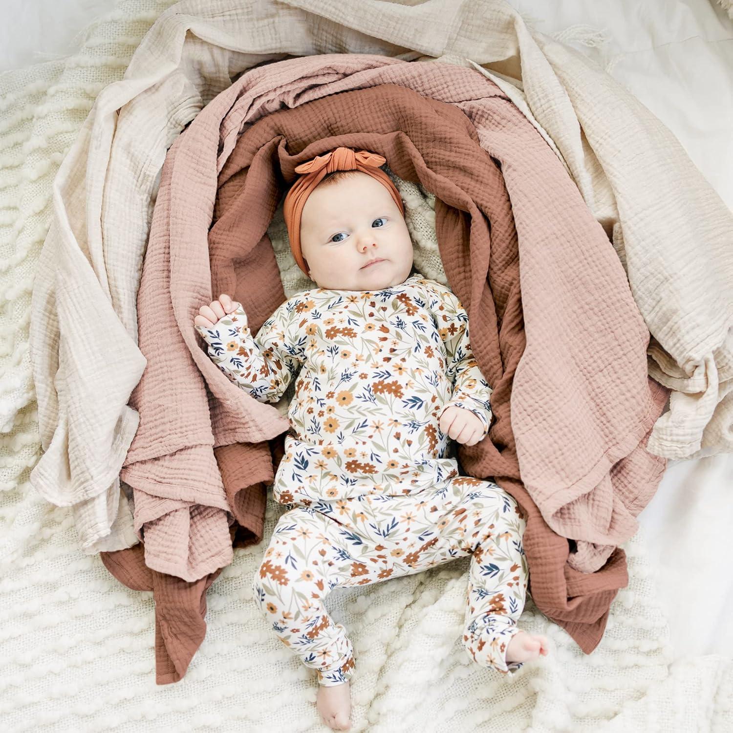 imageKonssy 3 Pack Muslin Swaddle Blankets for Unisex Newborn Receiving Blanket Large 47 x 47 inches Soft Breathable Muslin Baby Swaddles for Boys ampamp GirlsChestnut