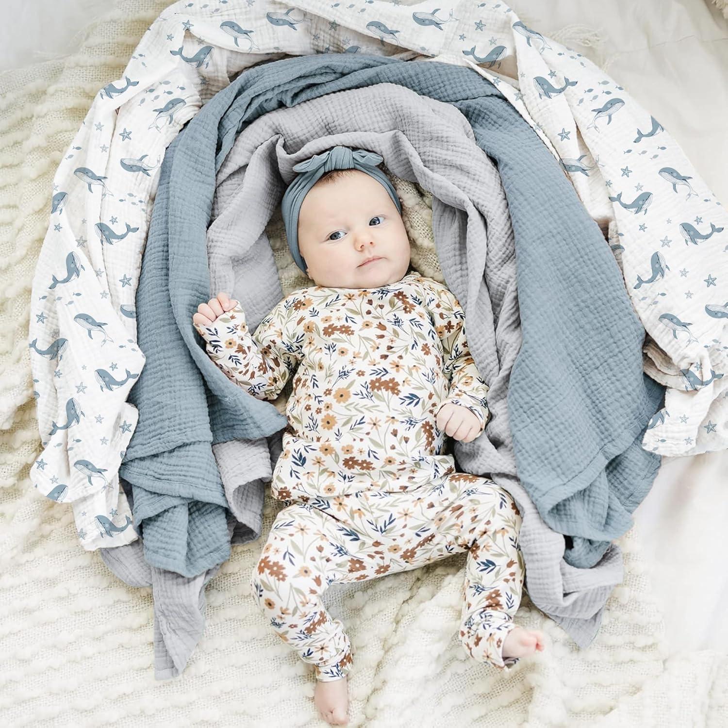 imageKonssy 3 Pack Muslin Swaddle Blankets for Unisex Newborn Receiving Blanket Large 47 x 47 inches Soft Breathable Muslin Baby Swaddles for Boys ampamp GirlsWhale