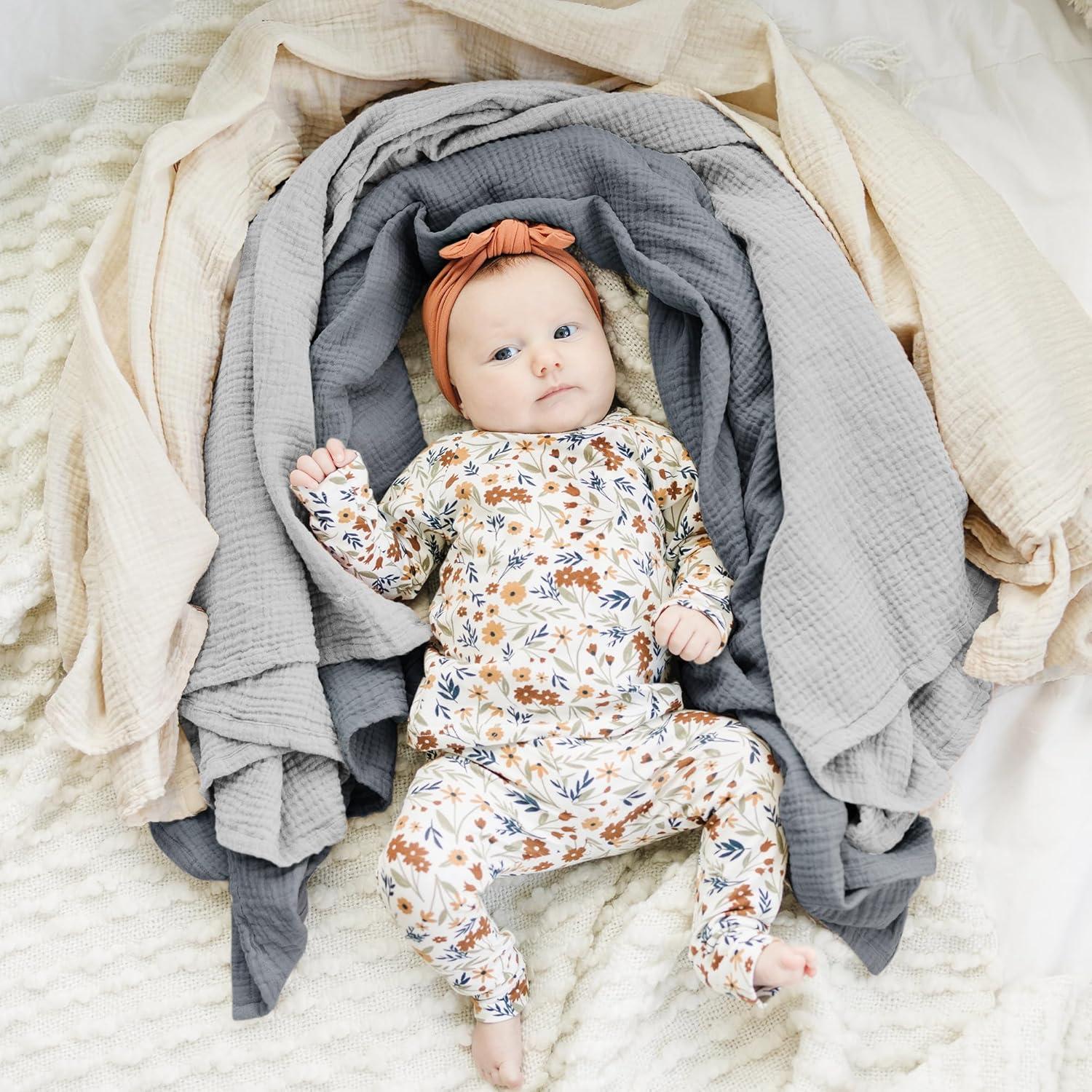 imageKonssy 3 Pack Muslin Swaddle Blankets for Unisex Newborn Receiving Blanket Large 47 x 47 inches Soft Breathable Muslin Baby Swaddles for Boys ampamp GirlsGrey