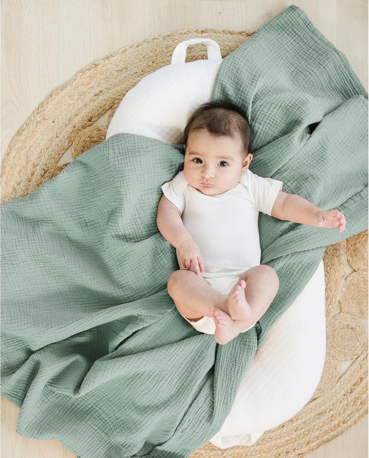 imageKonssy 3 Pack Muslin Swaddle Blankets for Unisex Newborn Receiving Blanket Large 47 x 47 inches Soft Breathable Muslin Baby Swaddles for Boys ampamp GirlsGreen Leaves
