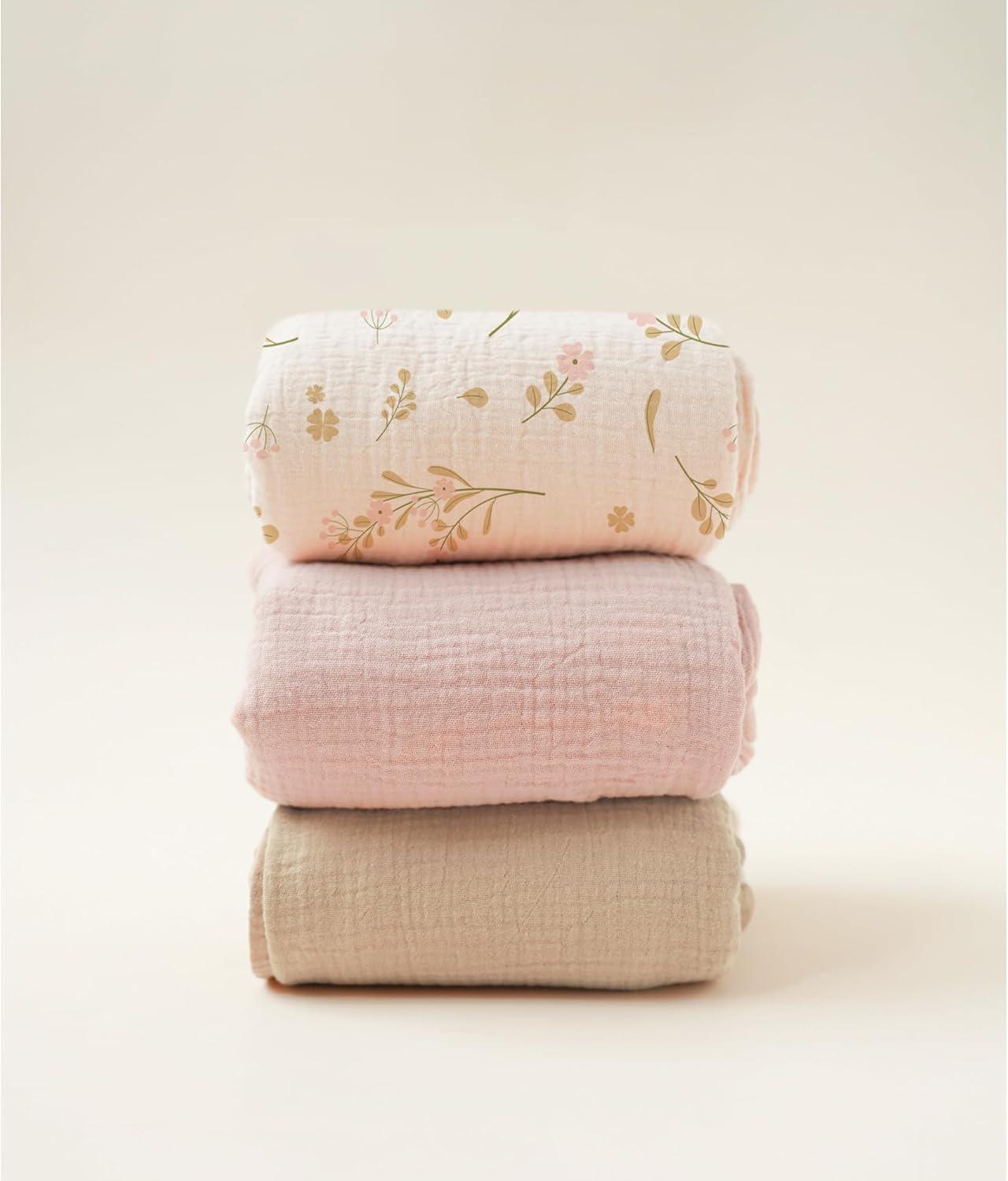 imageKonssy 3 Pack Muslin Swaddle Blankets for Unisex Newborn Receiving Blanket Large 47 x 47 inches Soft Breathable Muslin Baby Swaddles for Boys ampamp GirlsFloral