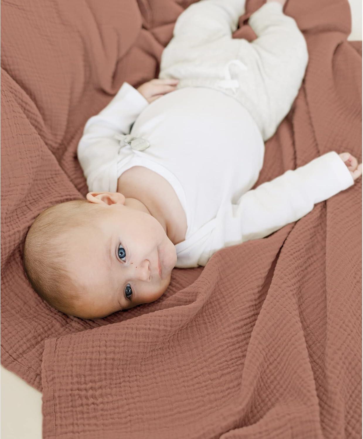 imageKonssy 3 Pack Muslin Swaddle Blankets for Unisex Newborn Receiving Blanket Large 47 x 47 inches Soft Breathable Muslin Baby Swaddles for Boys ampamp GirlsChestnut