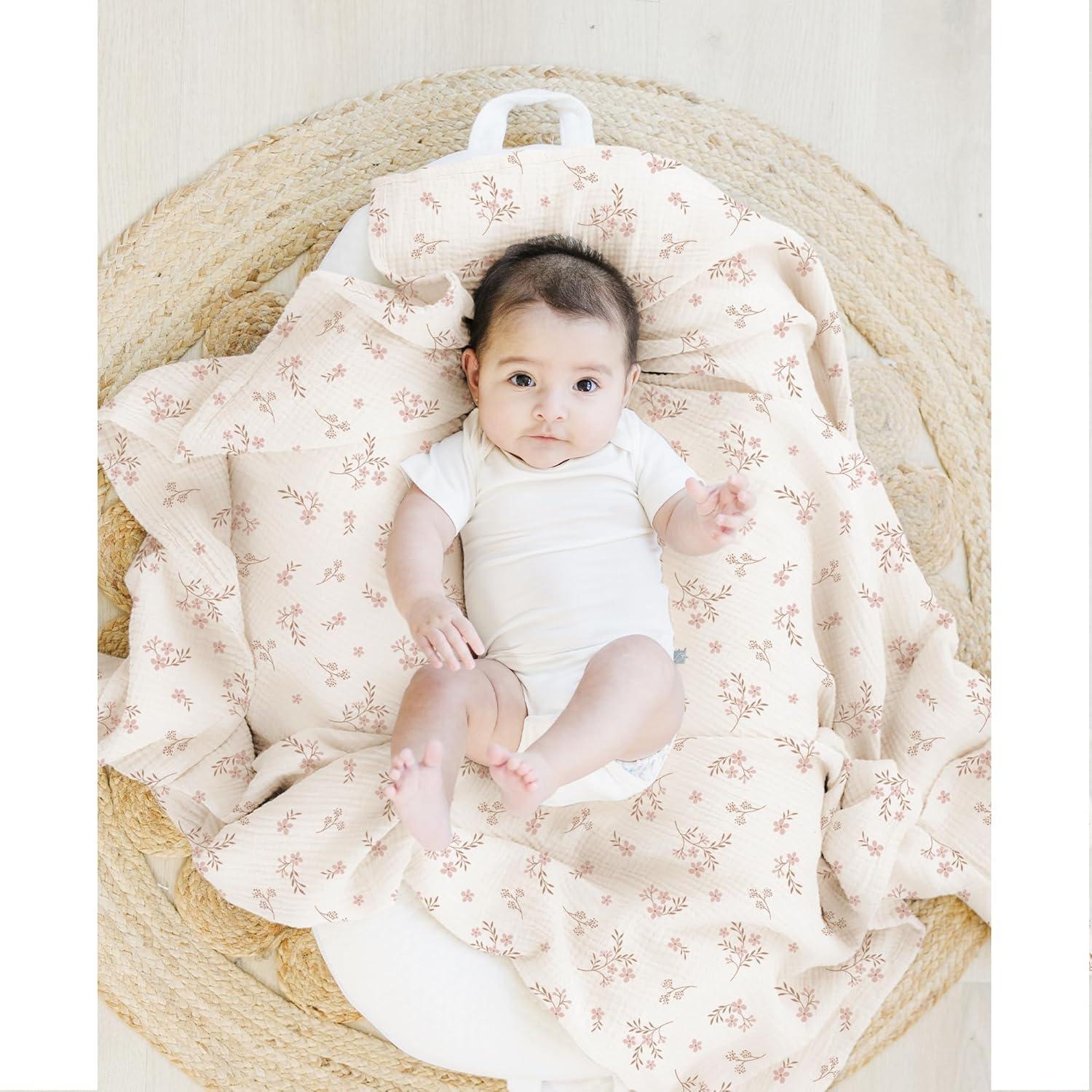 imageKonssy 3 Pack Muslin Swaddle Blankets for Unisex Newborn Receiving Blanket Large 47 x 47 inches Soft Breathable Muslin Baby Swaddles for Boys ampamp GirlsSoft Blooms