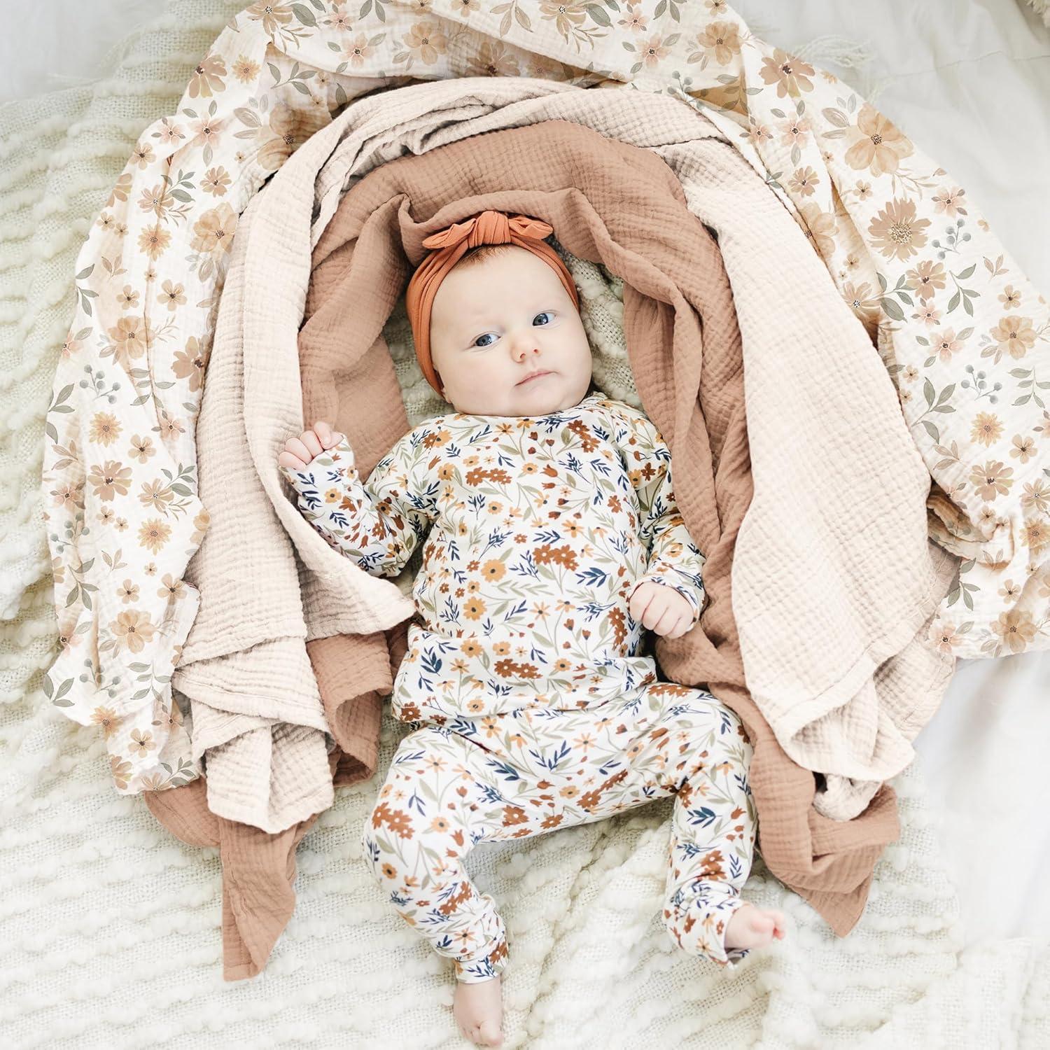 imageKonssy 3 Pack Muslin Swaddle Blankets for Unisex Newborn Receiving Blanket Large 47 x 47 inches Soft Breathable Muslin Baby Swaddles for Boys ampamp GirlsFlourish