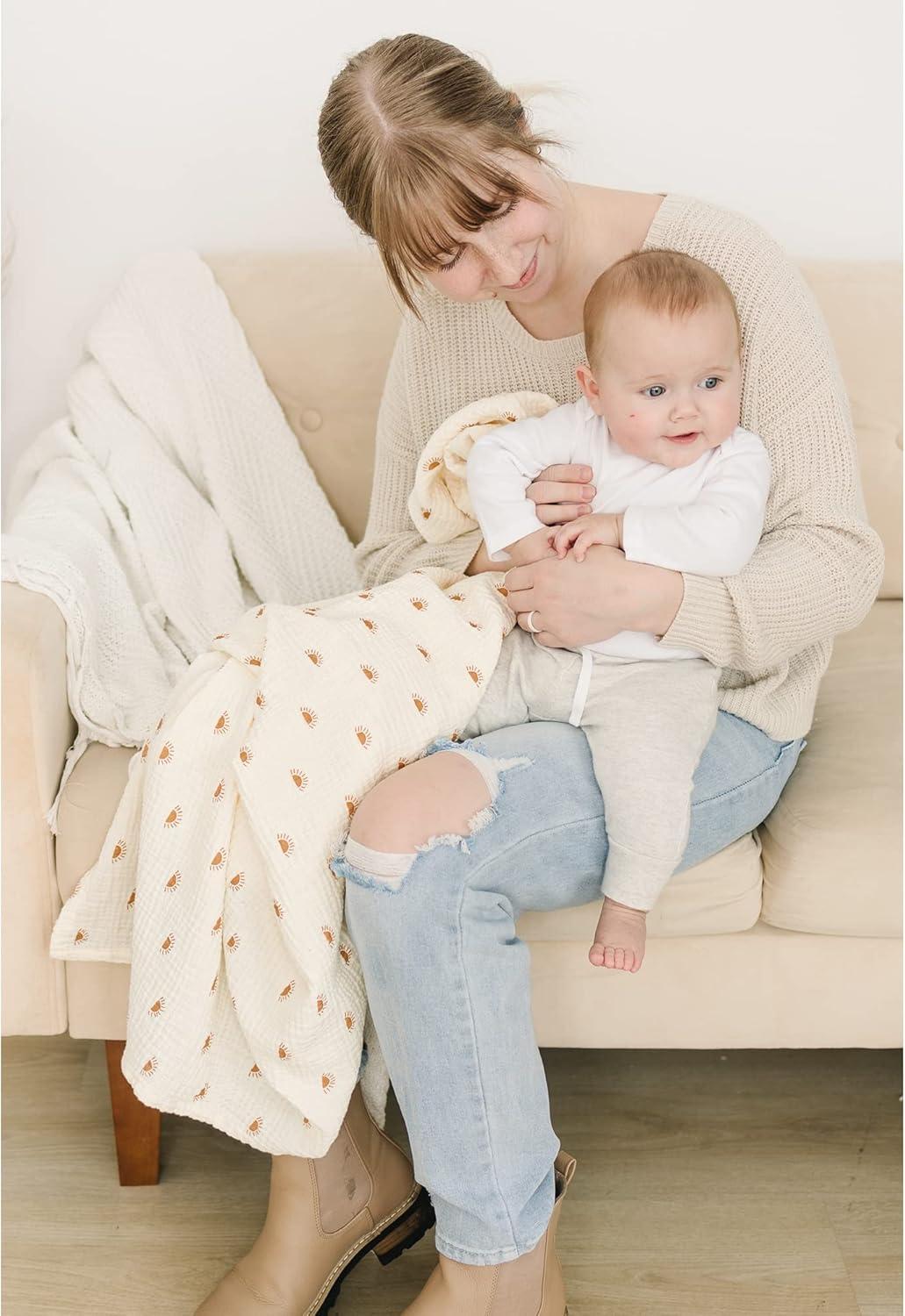 imageKonssy 3 Pack Muslin Swaddle Blankets for Unisex Newborn Receiving Blanket Large 47 x 47 inches Soft Breathable Muslin Baby Swaddles for Boys ampamp GirlsSun
