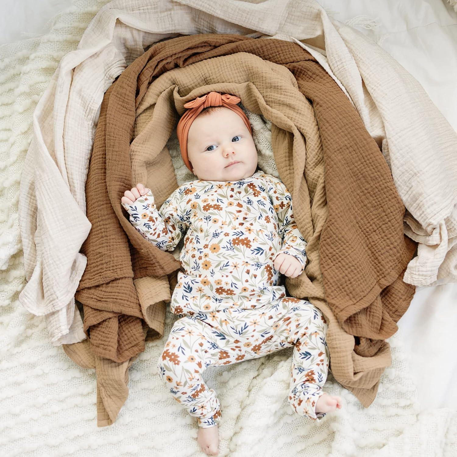 imageKonssy 3 Pack Muslin Swaddle Blankets for Unisex Newborn Receiving Blanket Large 47 x 47 inches Soft Breathable Muslin Baby Swaddles for Boys ampamp GirlsBrown