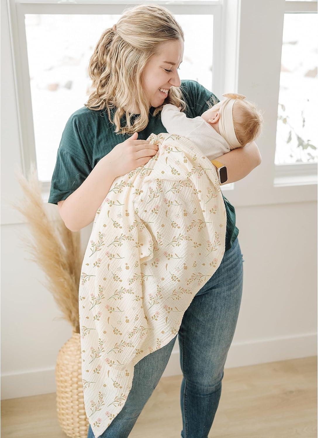 imageKonssy 3 Pack Muslin Swaddle Blankets for Unisex Newborn Receiving Blanket Large 47 x 47 inches Soft Breathable Muslin Baby Swaddles for Boys ampamp GirlsFloral