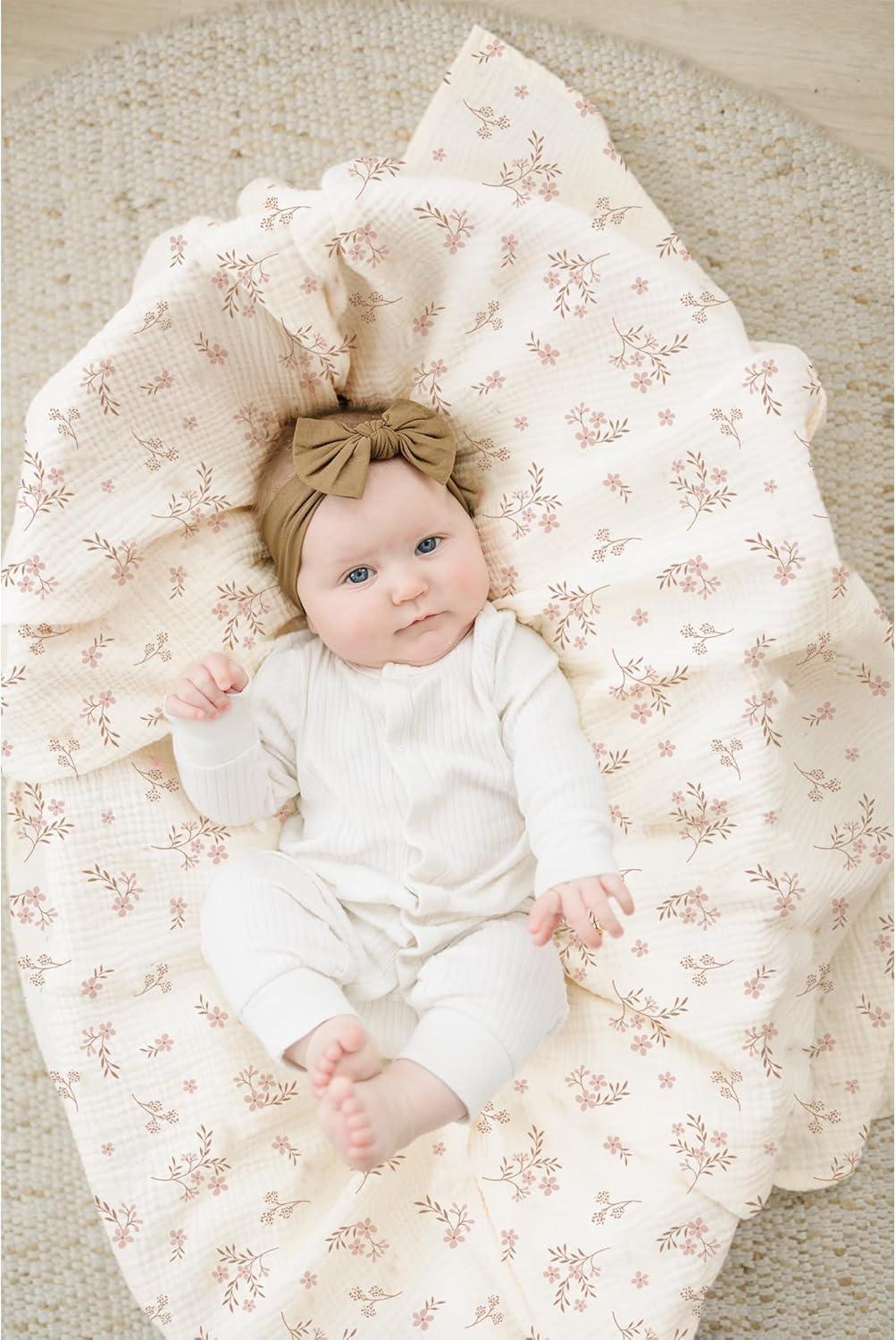 imageKonssy 3 Pack Muslin Swaddle Blankets for Unisex Newborn Receiving Blanket Large 47 x 47 inches Soft Breathable Muslin Baby Swaddles for Boys ampamp GirlsSoft Blooms