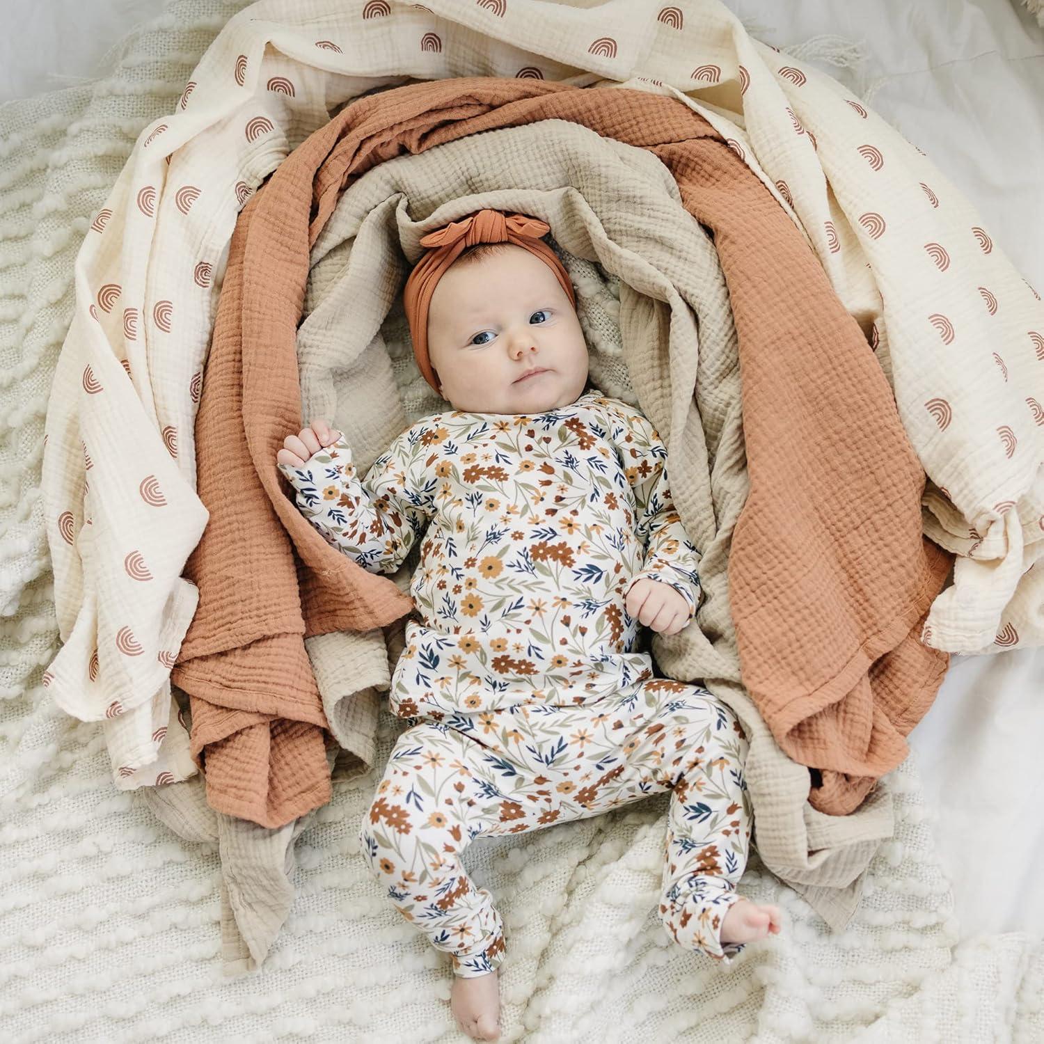 imageKonssy 3 Pack Muslin Swaddle Blankets for Unisex Newborn Receiving Blanket Large 47 x 47 inches Soft Breathable Muslin Baby Swaddles for Boys ampamp GirlsRainbow