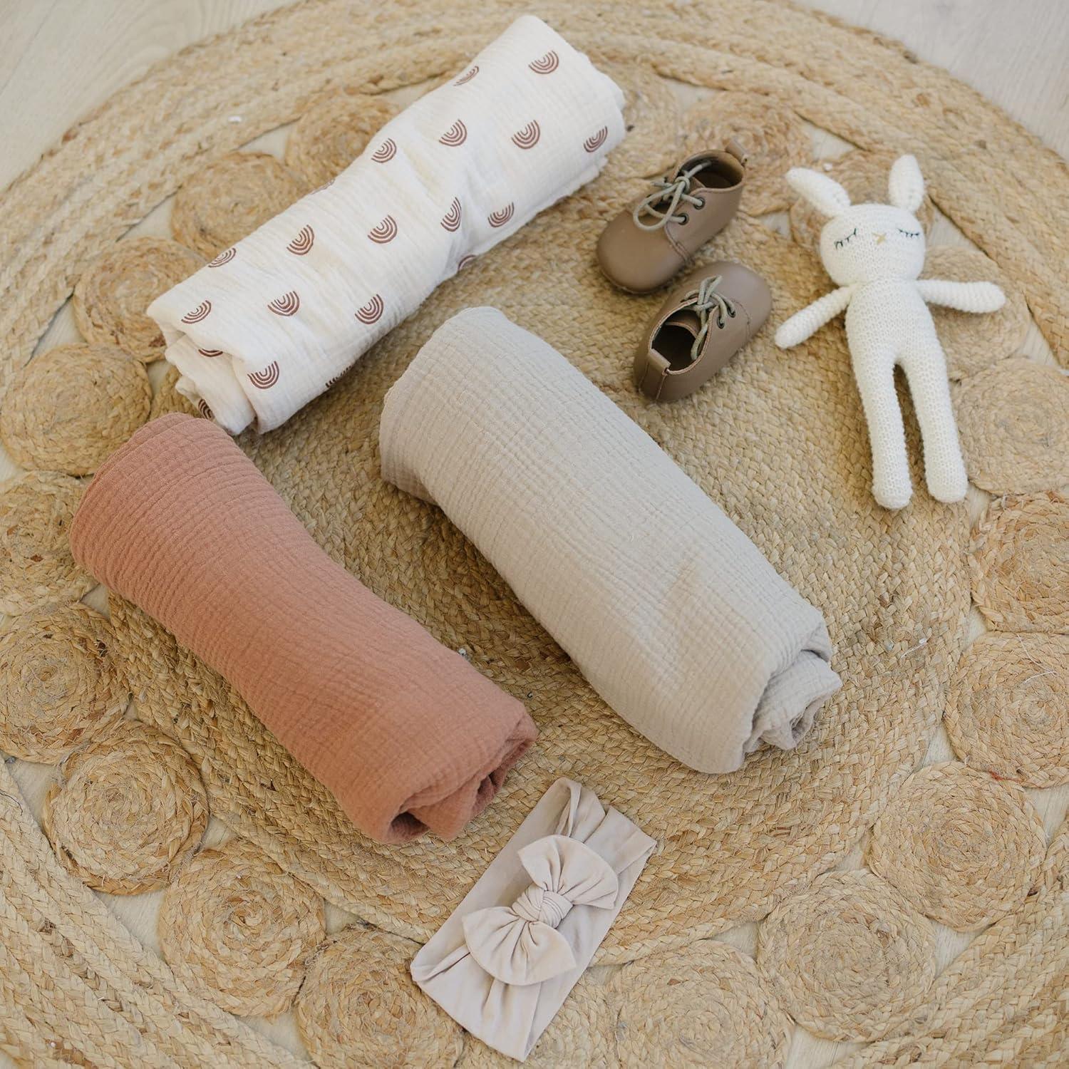 imageKonssy 3 Pack Muslin Swaddle Blankets for Unisex Newborn Receiving Blanket Large 47 x 47 inches Soft Breathable Muslin Baby Swaddles for Boys ampamp GirlsRainbow