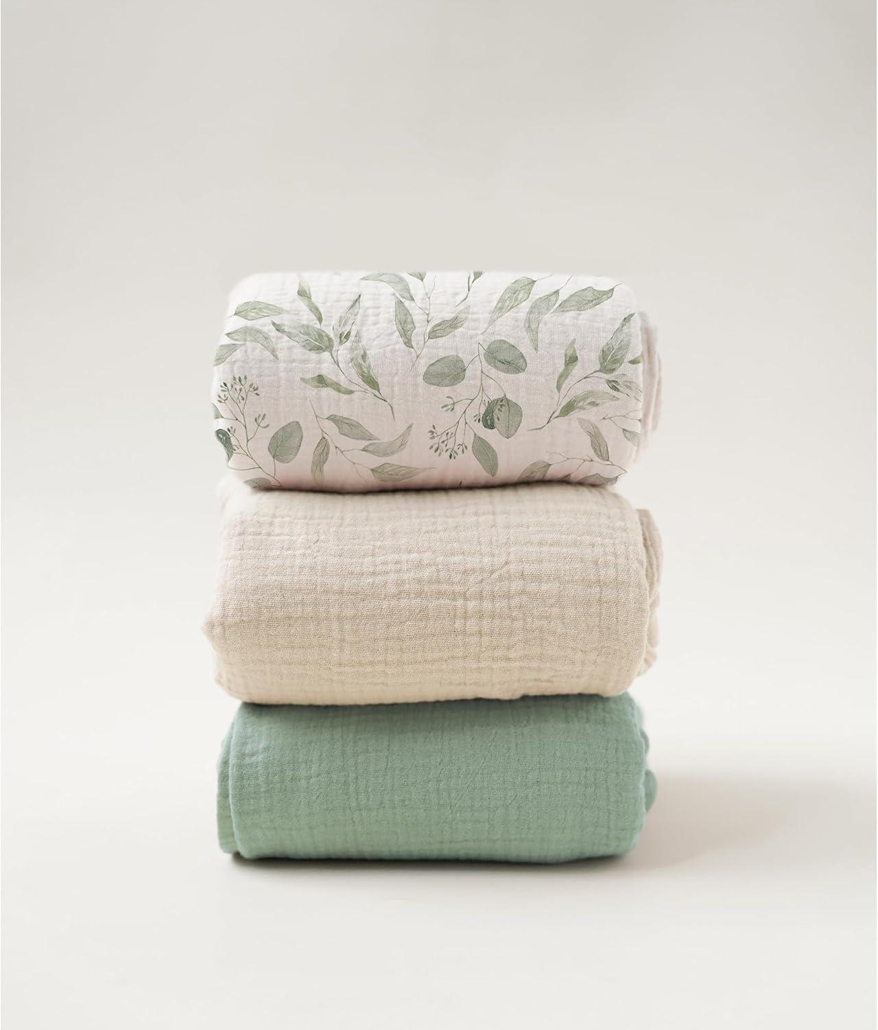 imageKonssy 3 Pack Muslin Swaddle Blankets for Unisex Newborn Receiving Blanket Large 47 x 47 inches Soft Breathable Muslin Baby Swaddles for Boys ampamp GirlsGreen Leaves