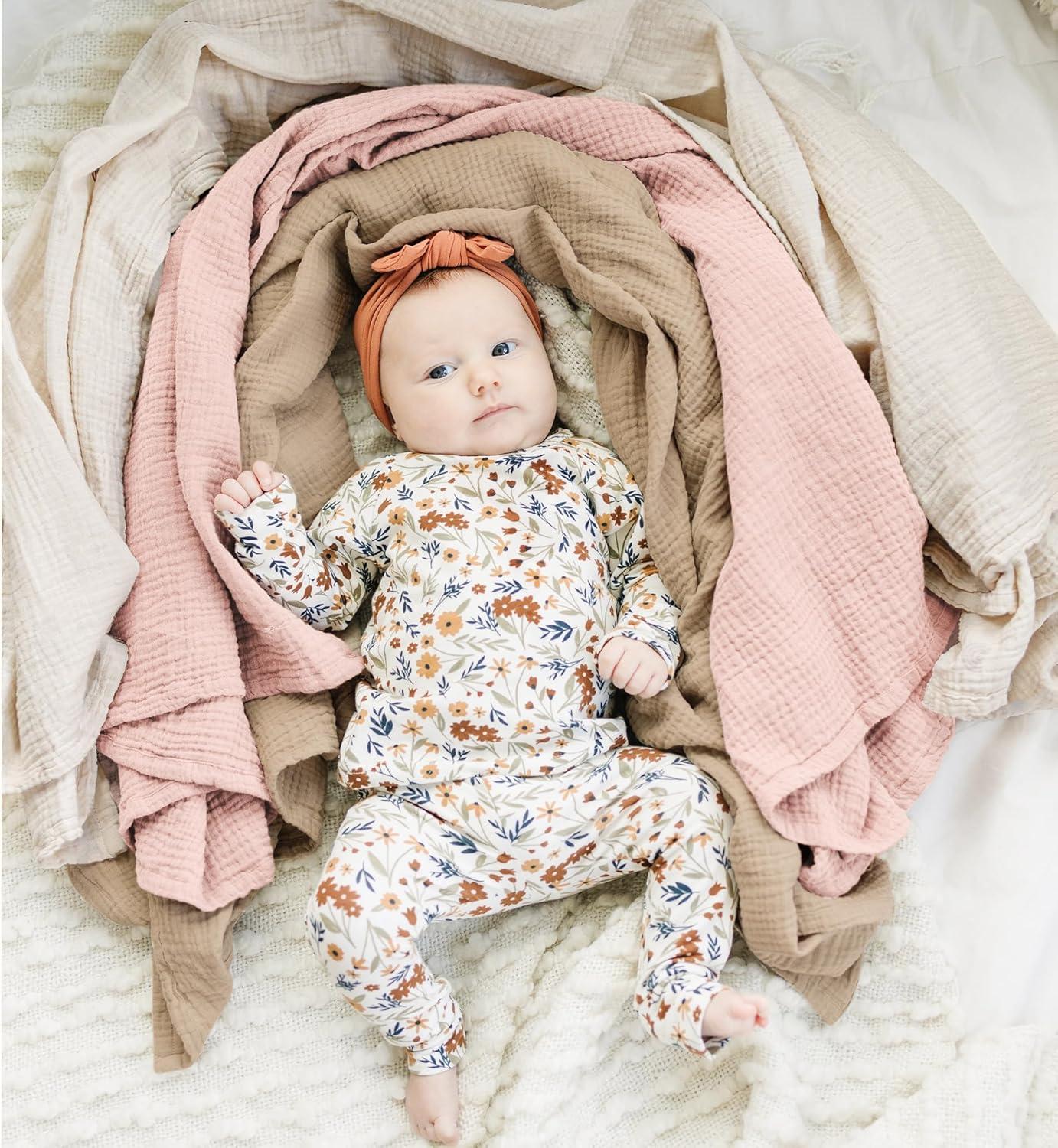 imageKonssy 3 Pack Muslin Swaddle Blankets for Unisex Newborn Receiving Blanket Large 47 x 47 inches Soft Breathable Muslin Baby Swaddles for Boys ampamp GirlsPink