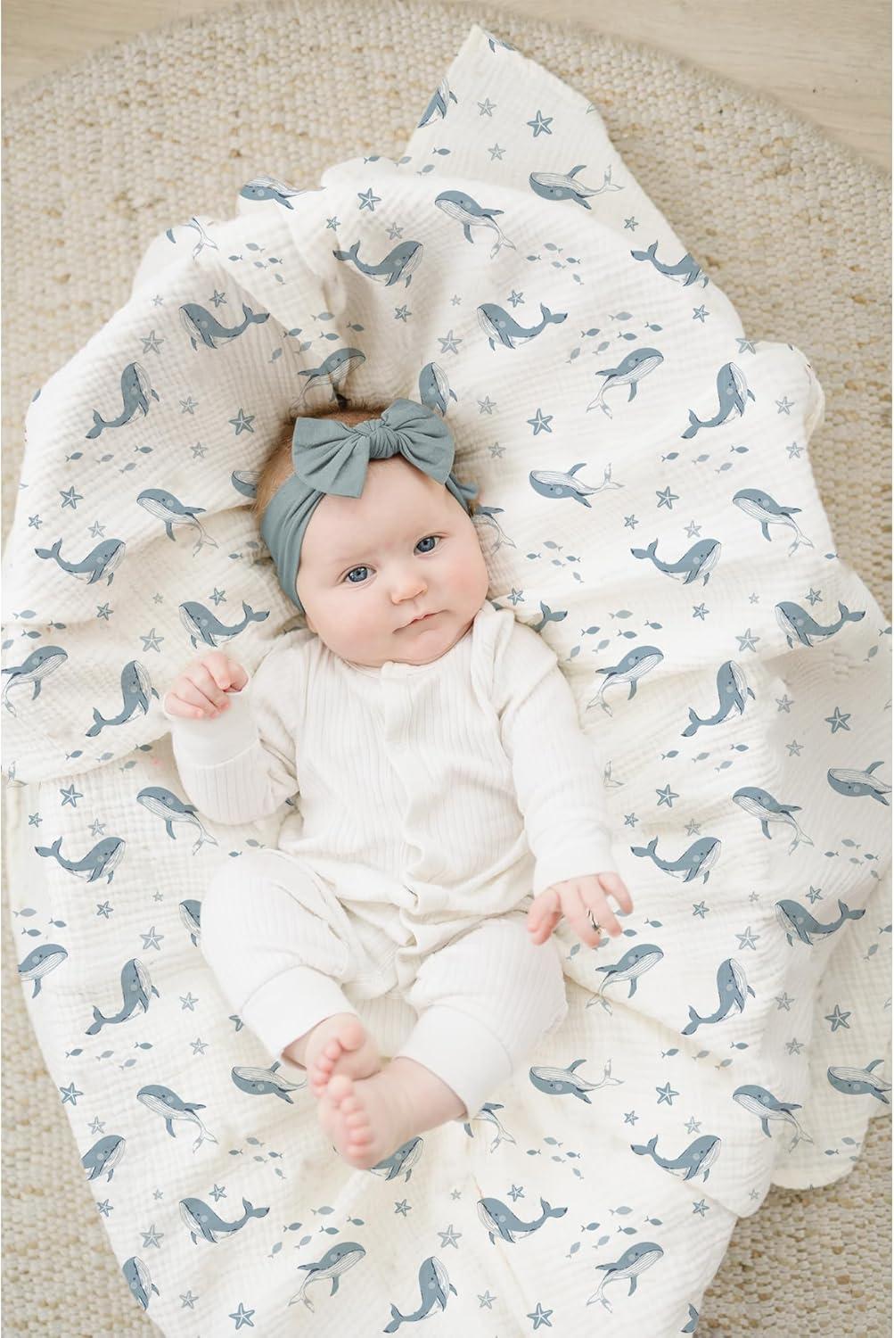 imageKonssy 3 Pack Muslin Swaddle Blankets for Unisex Newborn Receiving Blanket Large 47 x 47 inches Soft Breathable Muslin Baby Swaddles for Boys ampamp GirlsWhale