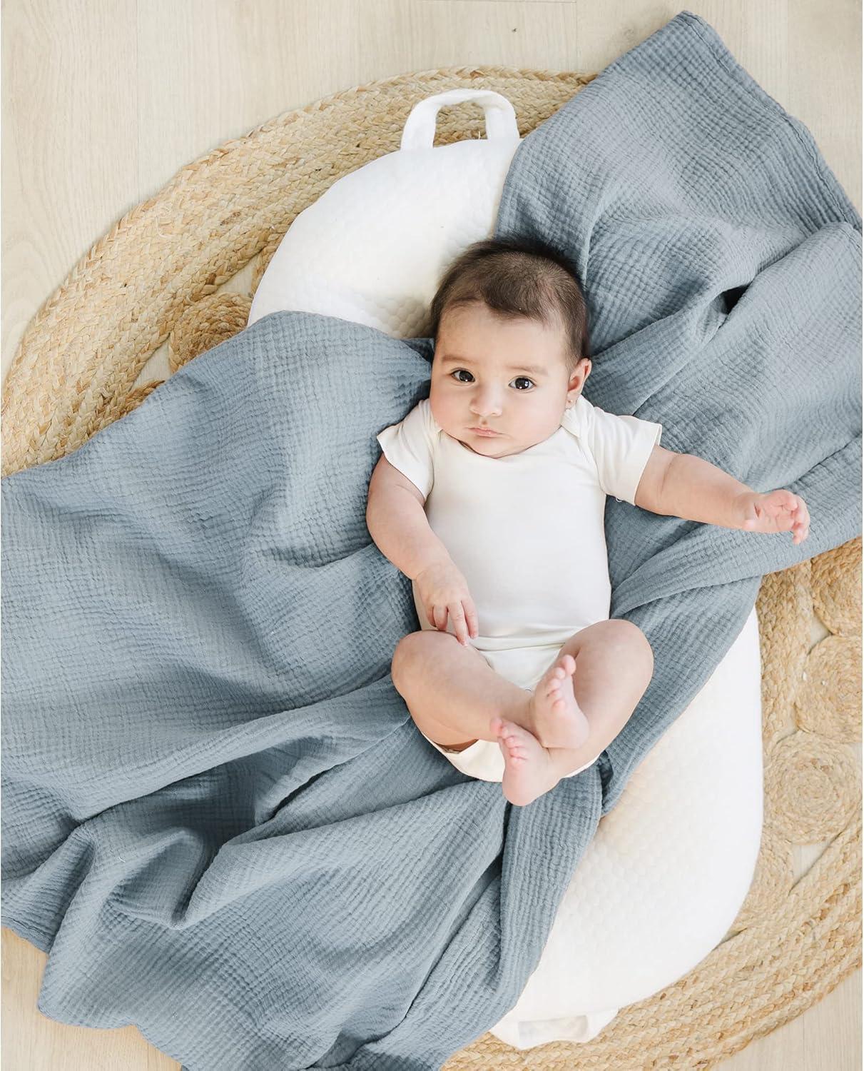 imageKonssy 3 Pack Muslin Swaddle Blankets for Unisex Newborn Receiving Blanket Large 47 x 47 inches Soft Breathable Muslin Baby Swaddles for Boys ampamp GirlsBlue
