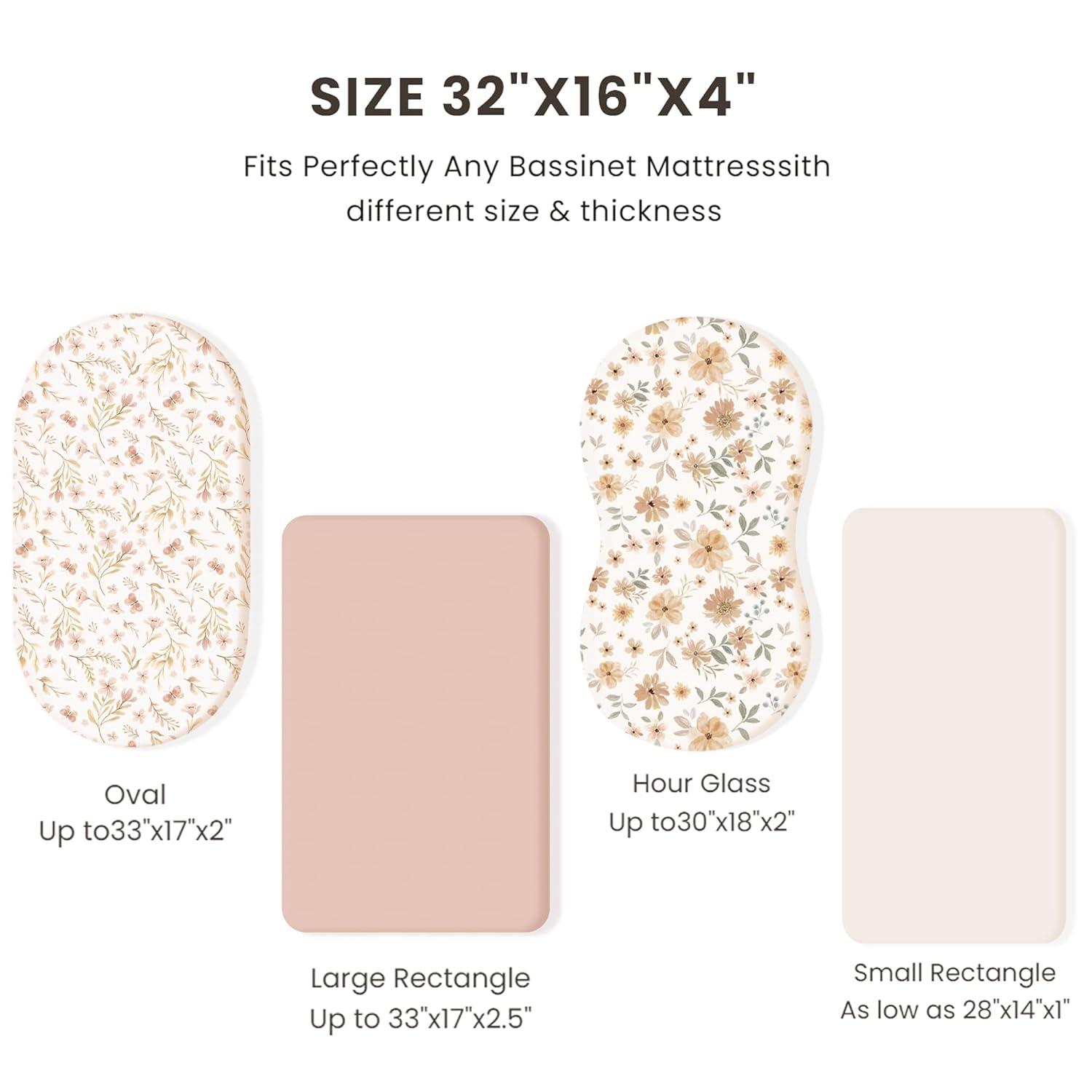 imageKonssy 3 Pack Stretchy Bassinet Sheets for Baby Girl Boy Soft Breathable Baby Bassinet Mattress Sheets Fit for Hourglass Oval Cradle Moses Basket Rectangle Mattress Pink SpringFlourish