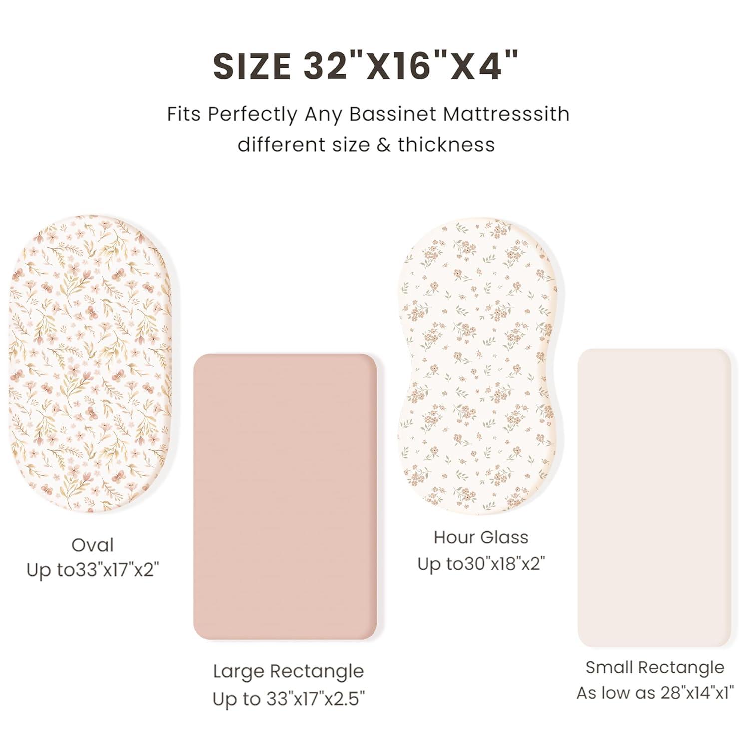 imageKonssy 3 Pack Stretchy Bassinet Sheets for Baby Girl Boy Soft Breathable Baby Bassinet Mattress Sheets Fit for Hourglass Oval Cradle Moses Basket Rectangle Mattress Pink SpringBlossom