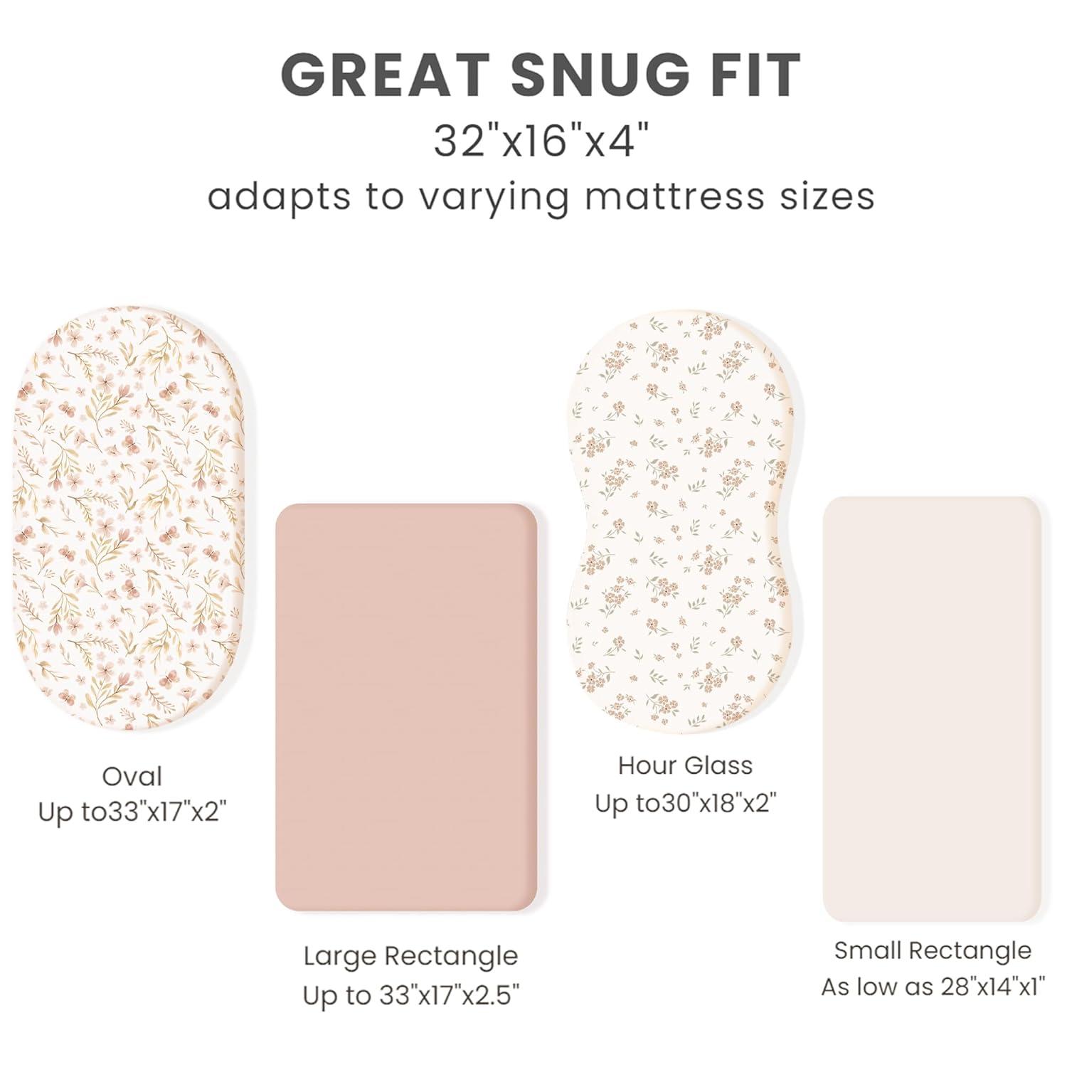 imageKonssy 3 Pack Stretchy Bassinet Sheets for Baby Girl Boy Soft Breathable Baby Bassinet Mattress Sheets Fit for Hourglass Oval Cradle Moses Basket Rectangle Mattress Pink SpringPink Spring