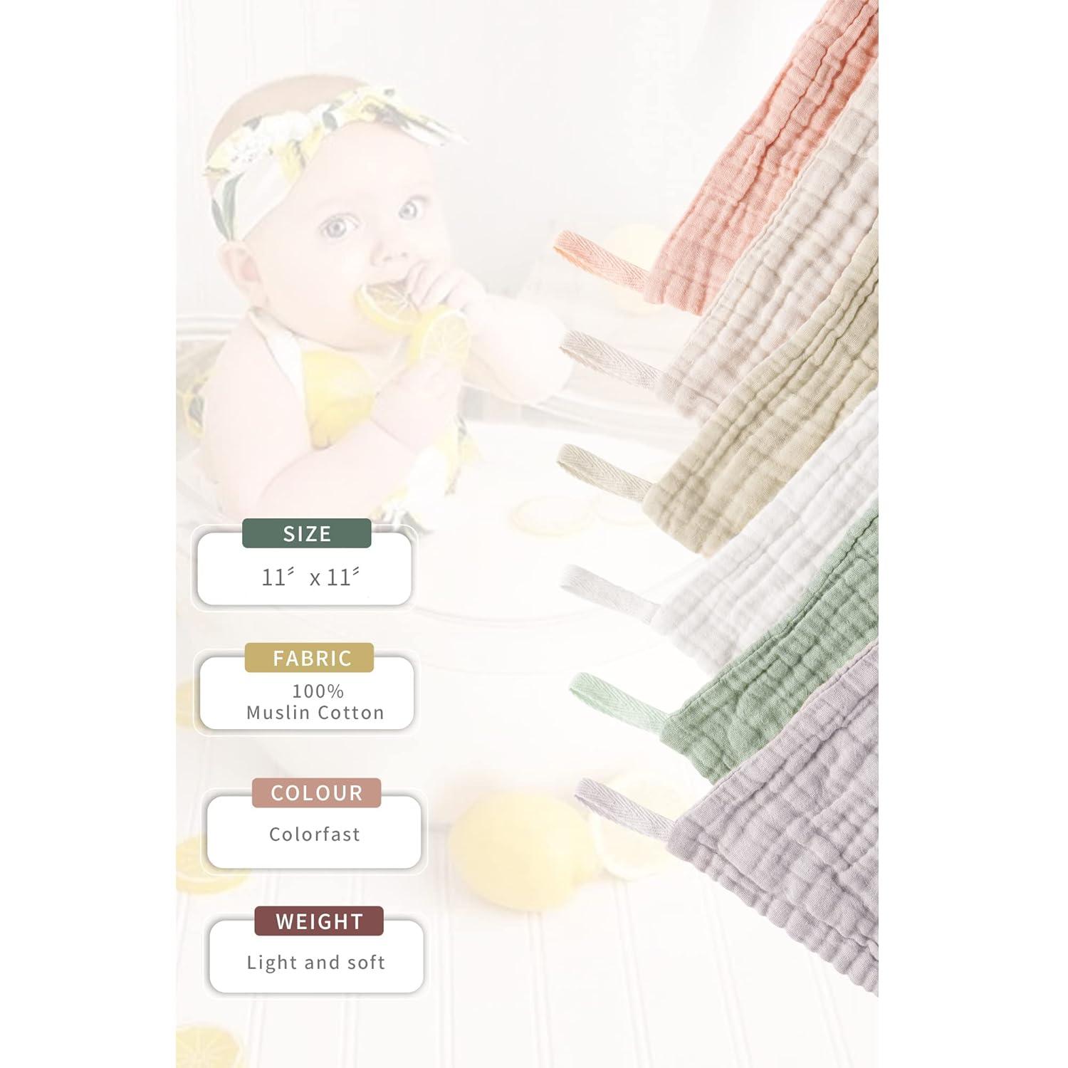 imageKonssy 6 Pack Baby Muslin Washcloths for Unisex 100 Cotton Wash Cloth Set for Baby Face Body Comfy and Soft for Newborn Infants Kids Girls and BoysLight Color