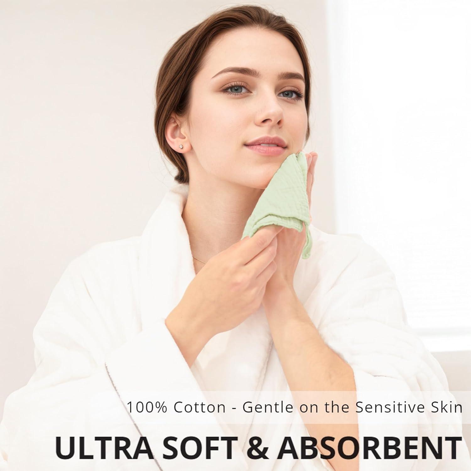 imageKonssy 6 Pack Face Cloths Soft Wash Cloth for Washing Face Cotton Face Towels for Sensitive Skin Women Facial Makeup Remover Reusable Absorbent Washcloths 11 x 11 InchGreen
