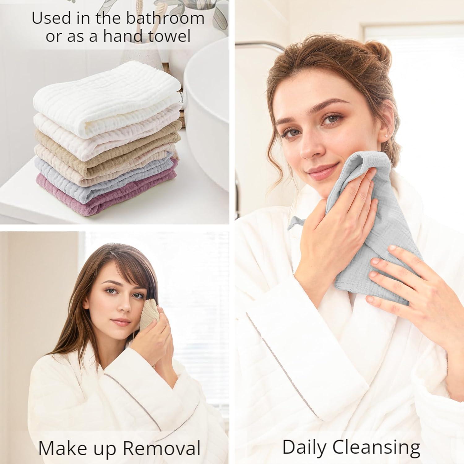 imageKonssy 6 Pack Face Cloths Soft Wash Cloth for Washing Face Cotton Face Towels for Sensitive Skin Women Facial Makeup Remover Reusable Absorbent Washcloths 11 x 11 InchPurple