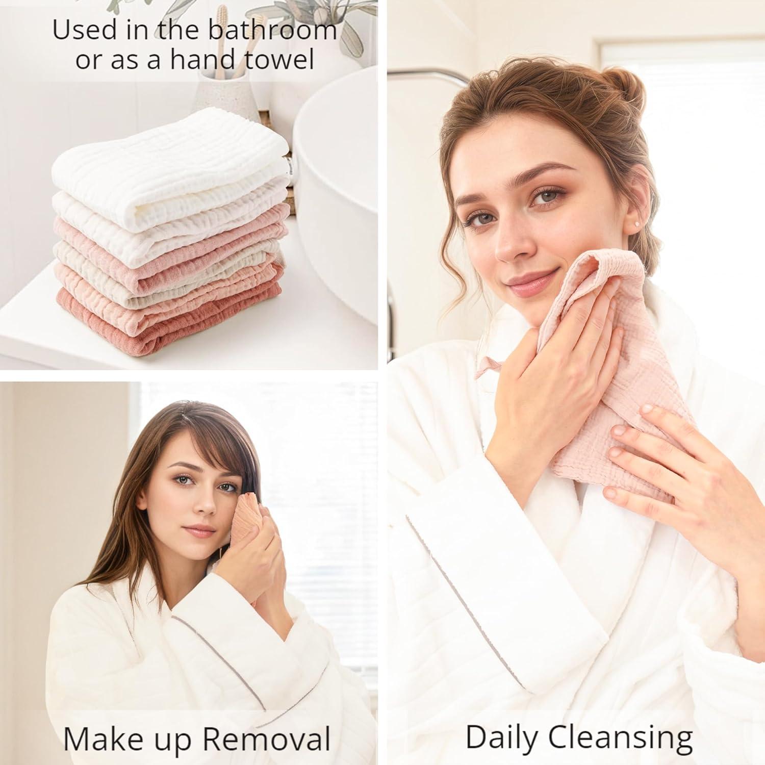 imageKonssy 6 Pack Face Cloths Soft Wash Cloth for Washing Face Cotton Face Towels for Sensitive Skin Women Facial Makeup Remover Reusable Absorbent Washcloths 11 x 11 InchPink