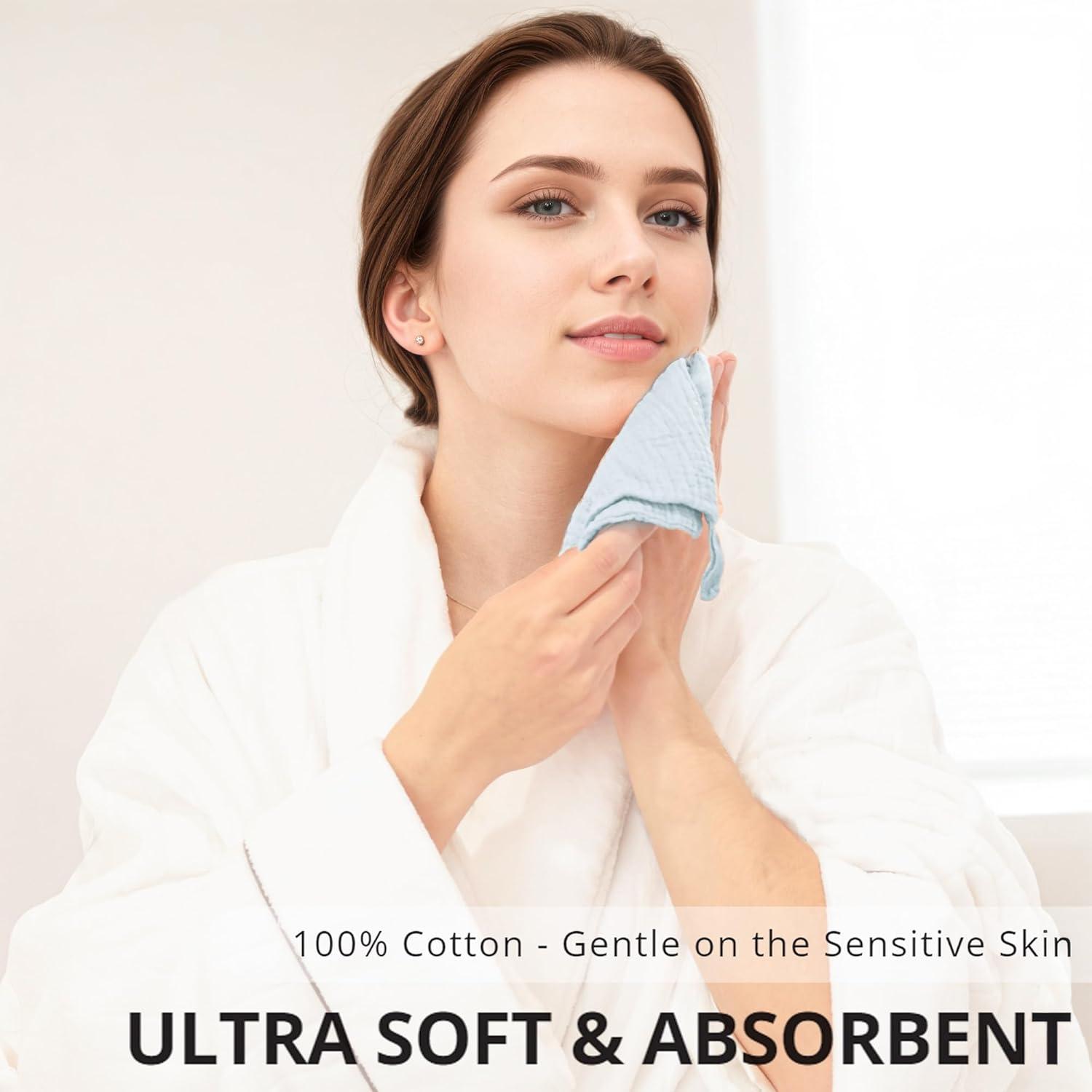 imageKonssy 6 Pack Face Cloths Soft Wash Cloth for Washing Face Cotton Face Towels for Sensitive Skin Women Facial Makeup Remover Reusable Absorbent Washcloths 11 x 11 InchBlue