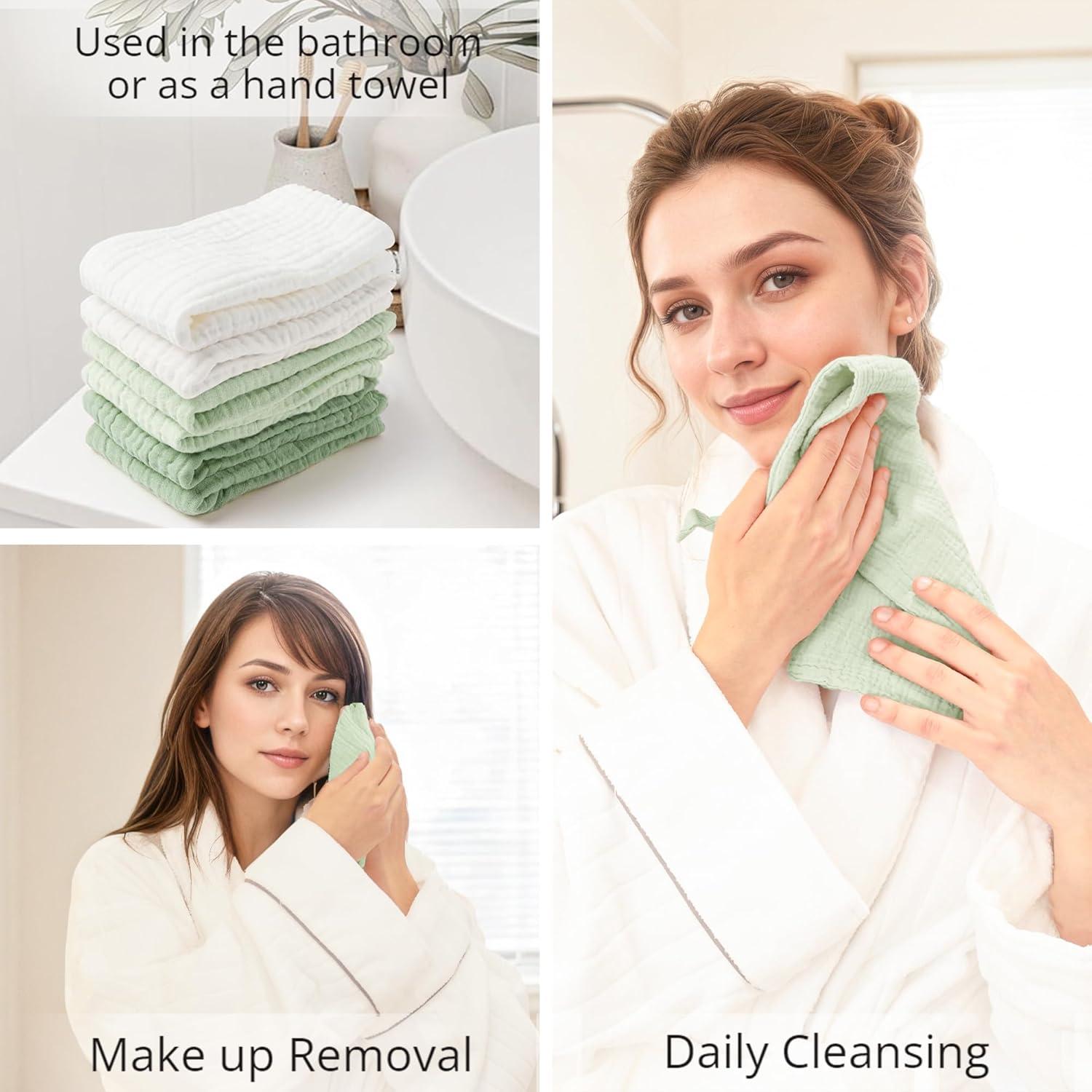 imageKonssy 6 Pack Face Cloths Soft Wash Cloth for Washing Face Cotton Face Towels for Sensitive Skin Women Facial Makeup Remover Reusable Absorbent Washcloths 11 x 11 InchGreen