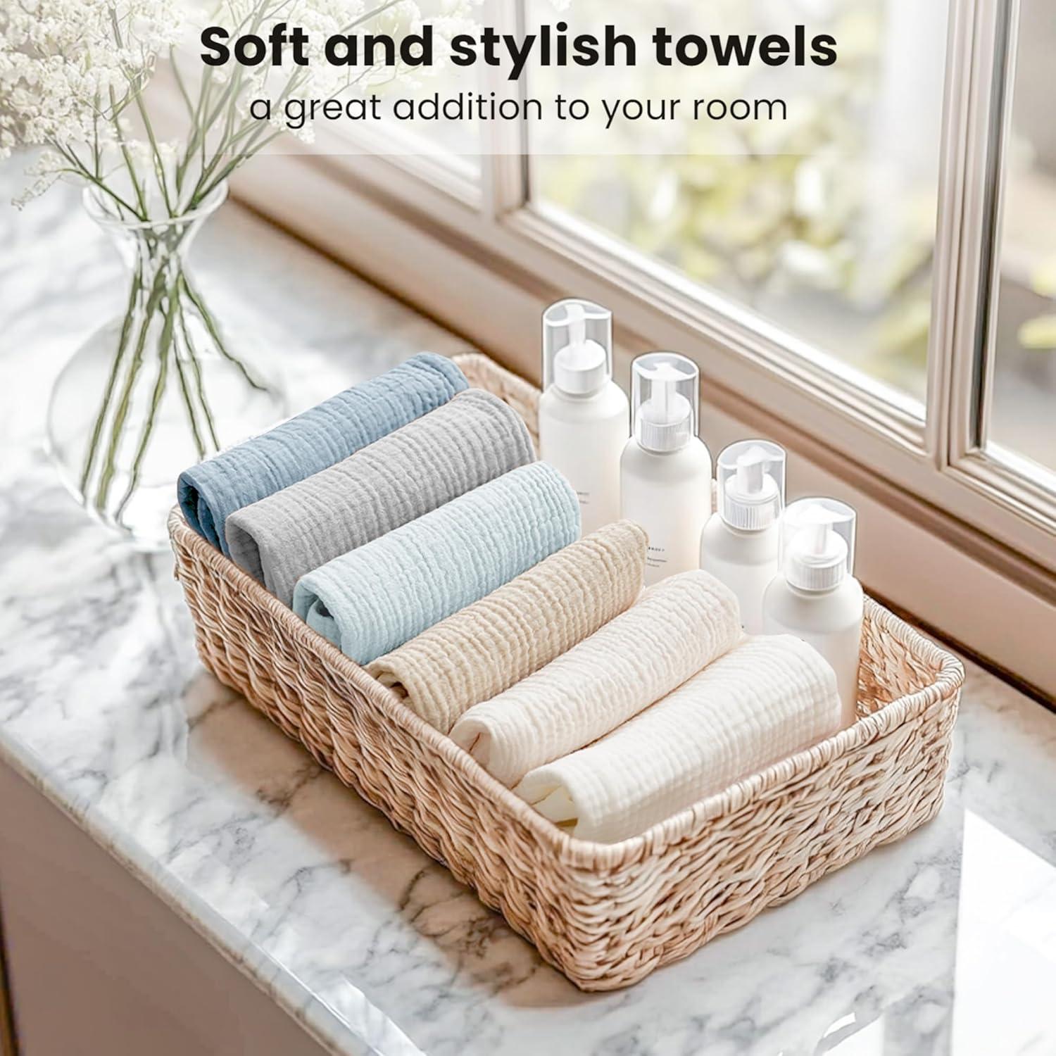 imageKonssy 6 Pack Face Cloths Soft Wash Cloth for Washing Face Cotton Face Towels for Sensitive Skin Women Facial Makeup Remover Reusable Absorbent Washcloths 11 x 11 InchBlue
