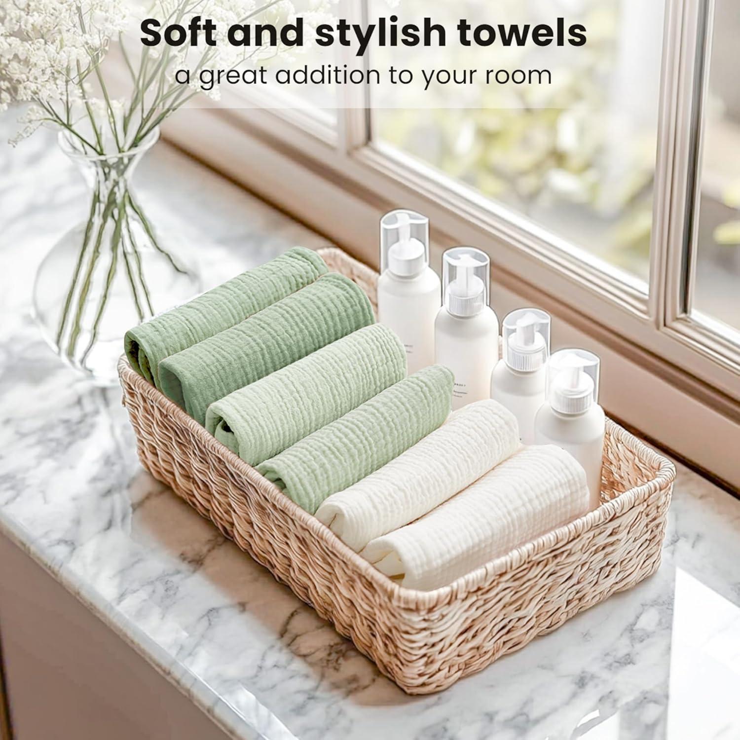 imageKonssy 6 Pack Face Cloths Soft Wash Cloth for Washing Face Cotton Face Towels for Sensitive Skin Women Facial Makeup Remover Reusable Absorbent Washcloths 11 x 11 InchGreen