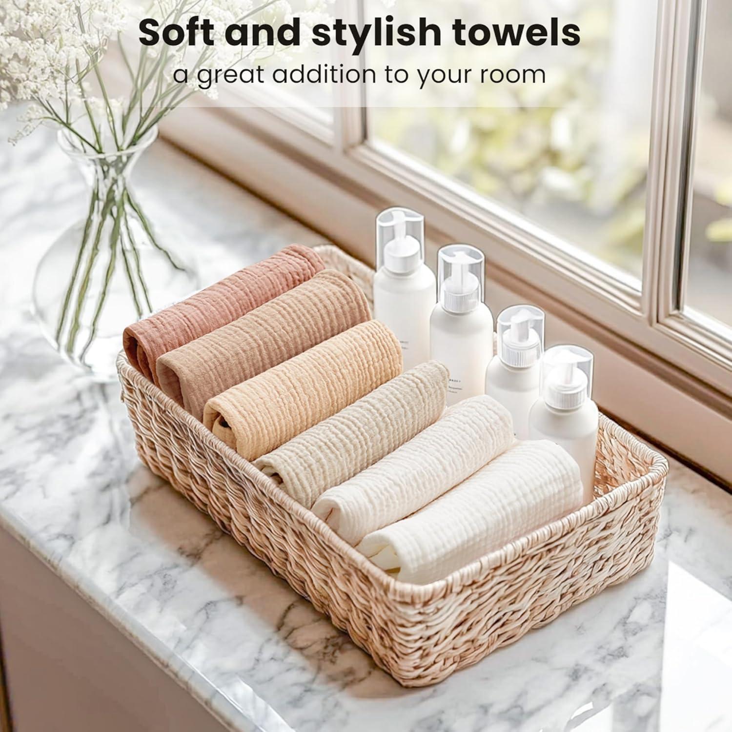 imageKonssy 6 Pack Face Cloths Soft Wash Cloth for Washing Face Cotton Face Towels for Sensitive Skin Women Facial Makeup Remover Reusable Absorbent Washcloths 11 x 11 InchEarthy