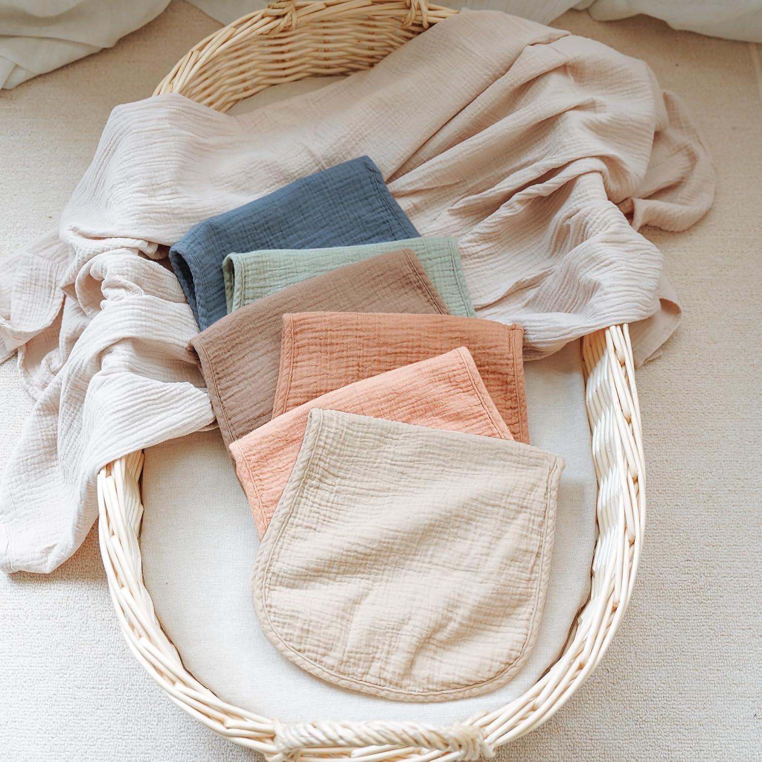 imageKonssy 6Pack Absorbent Muslin Burp Cloths 100 Cotton Large Burping Clothes Set for Newborn Baby Girls and BoysVibrant Caramel