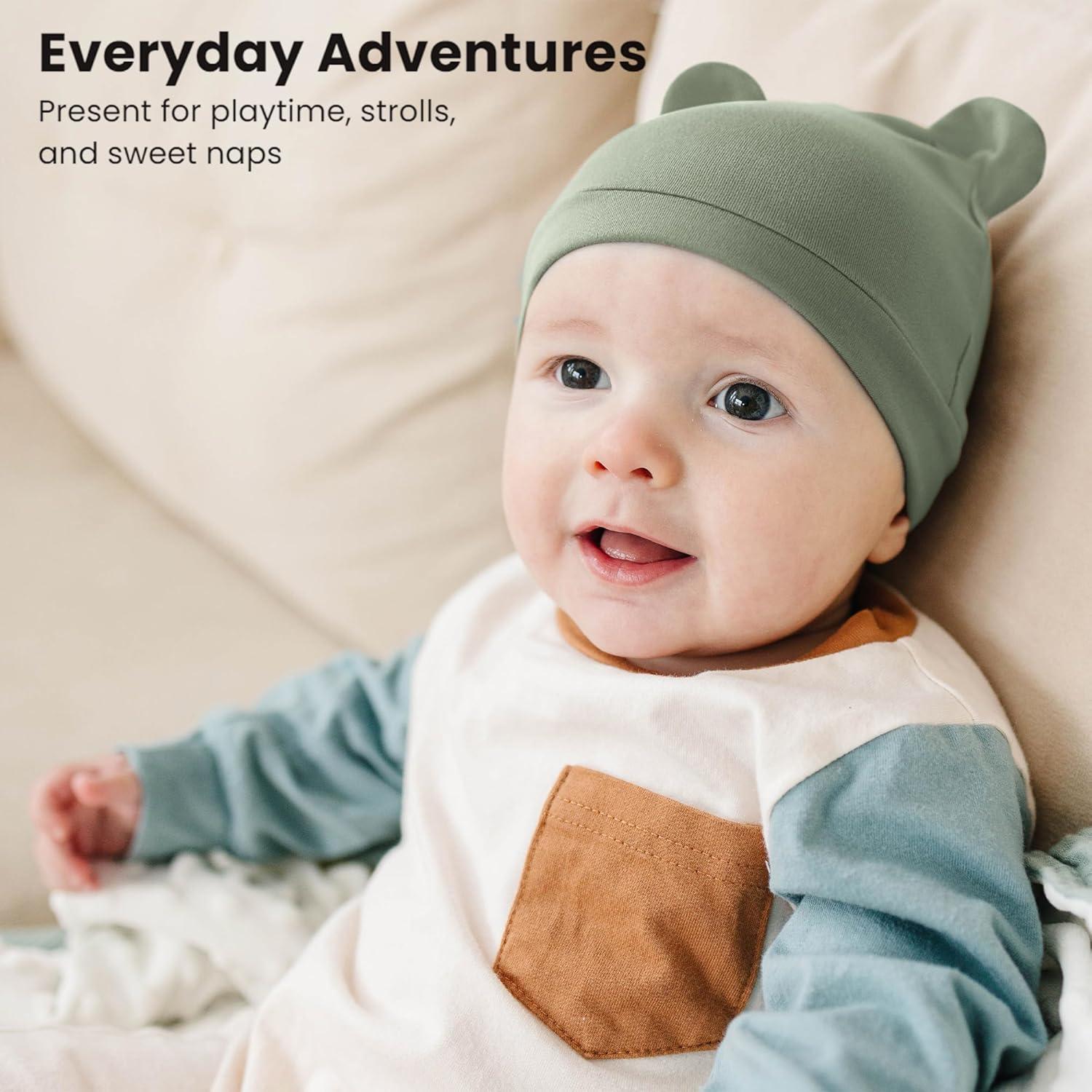 imageKonssy 6Pack Baby Newborn Hats with Bear Ears Baby Beanie Hats  Soft Caps for Infant Boys ampamp Girls 03 MonthsPink