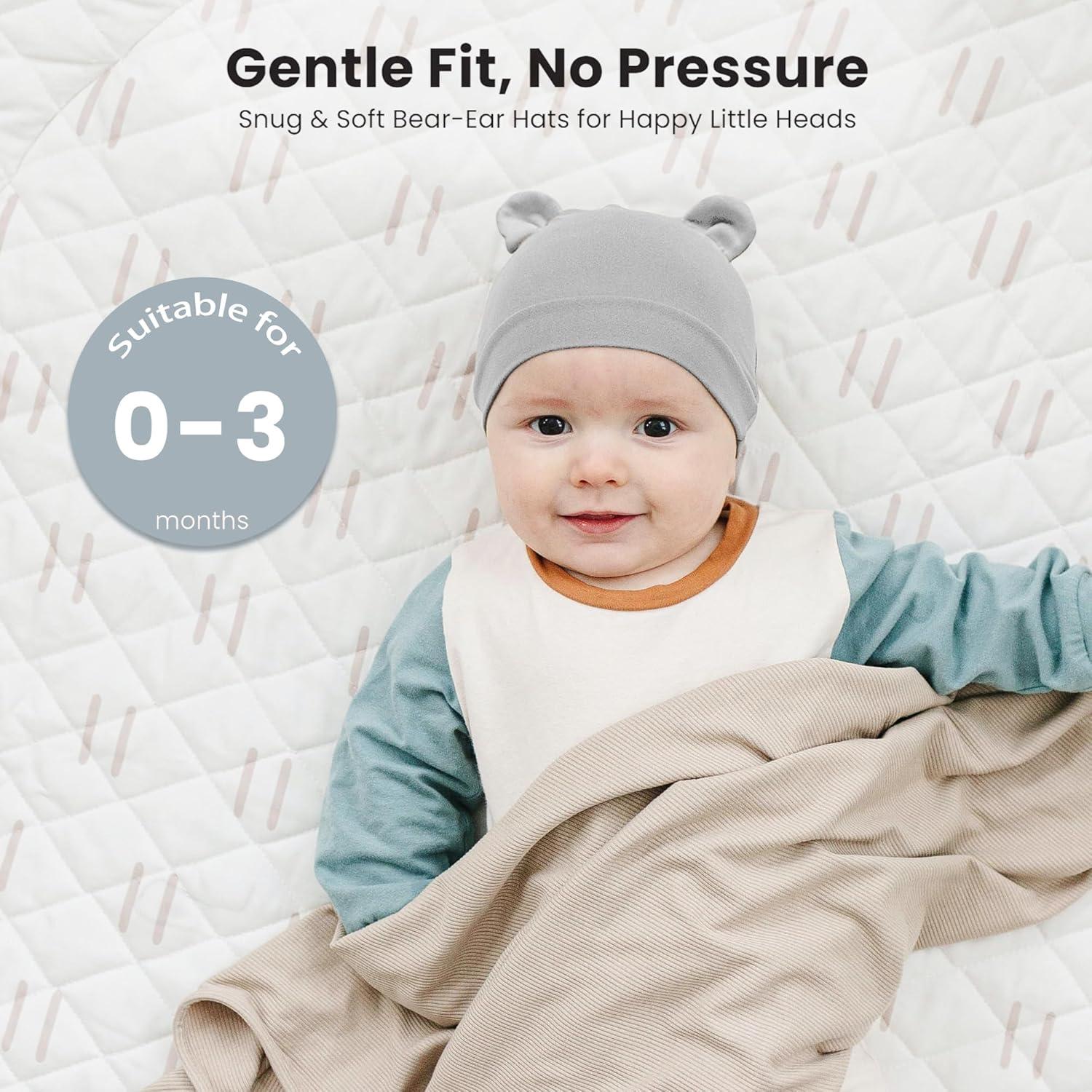 imageKonssy 6Pack Baby Newborn Hats with Bear Ears Baby Beanie Hats  Soft Caps for Infant Boys ampamp Girls 03 MonthsPink