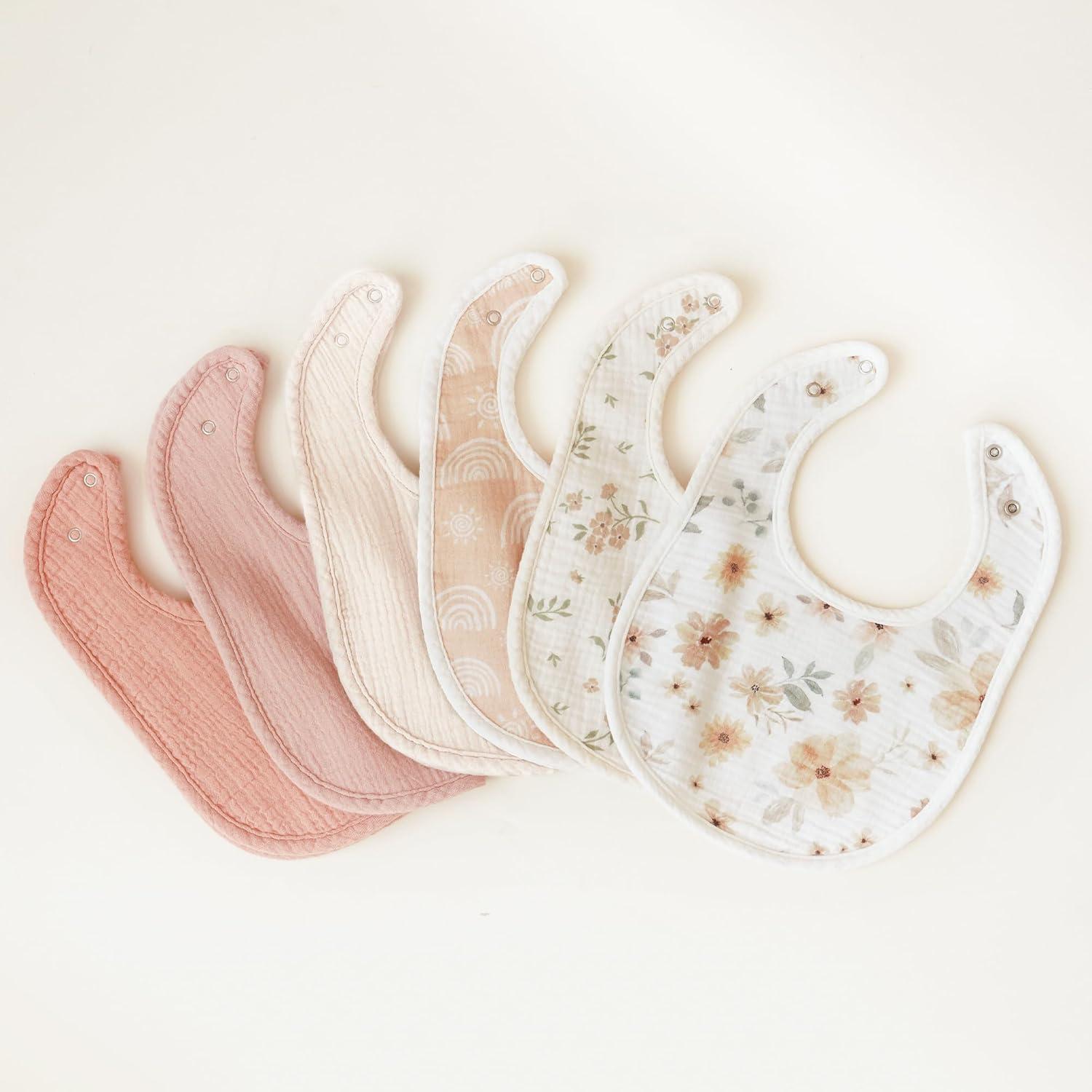 imageKonssy 6Pack Muslin Baby Bibs for Boys ampamp Girls Soft Cotton Absorbent Bandana Drool Bibs for Drooling ampamp TeethingFloral